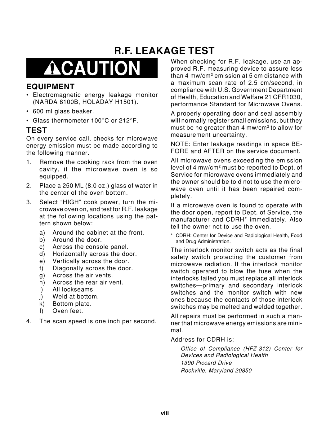 Whirlpool 1997 E service manual Leakage Test, Equipment 