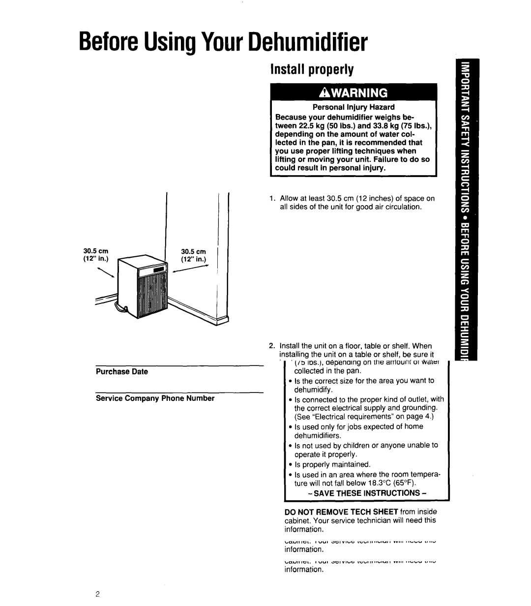 Whirlpool 1ADM202XX0 manual BeforeUsingYourDehumidifier, Install properly 