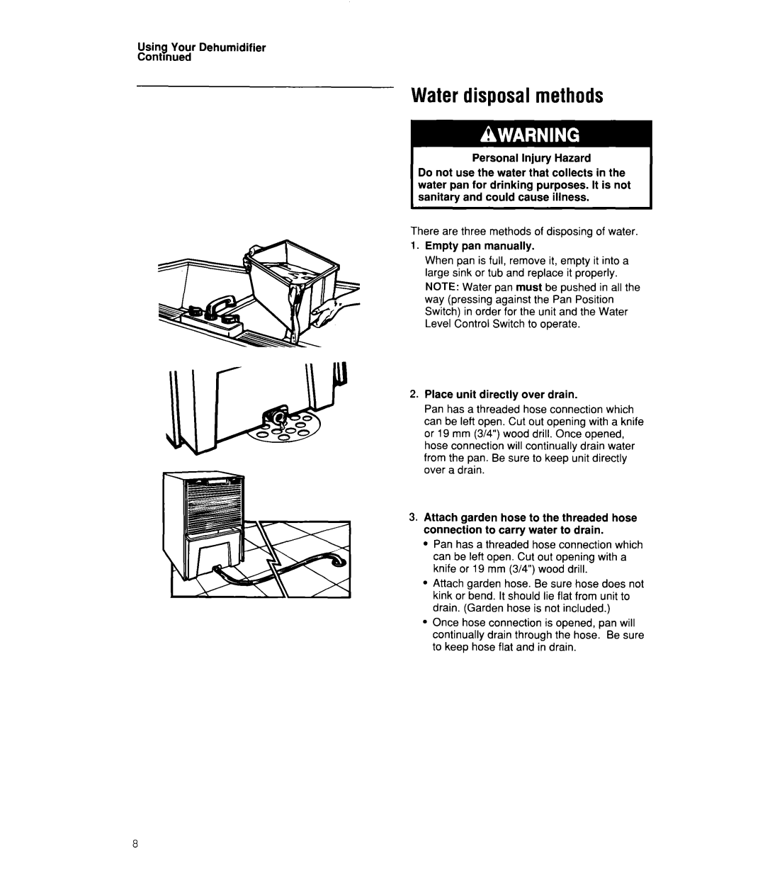 Whirlpool 1ADM202XX0 manual Water disposal methods 