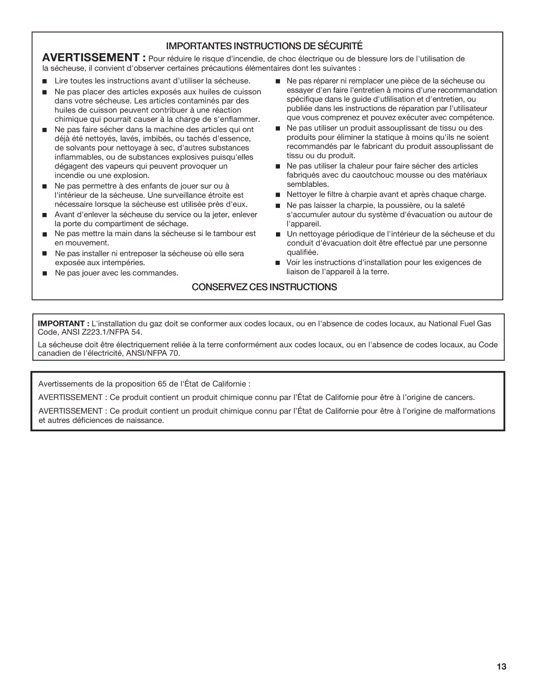 Whirlpool 1W10287573A warranty Importantes Instructions DE Sécurité 