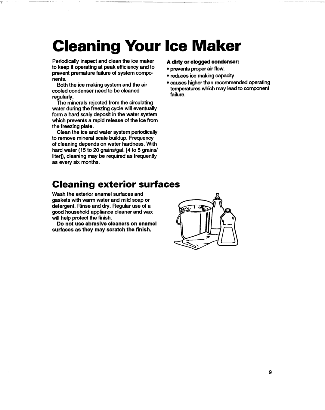 Whirlpool 2180633 warranty Cleaning Your, Ice Maker, Cleaning exterior surfaces, Dirty or clogged condenser 