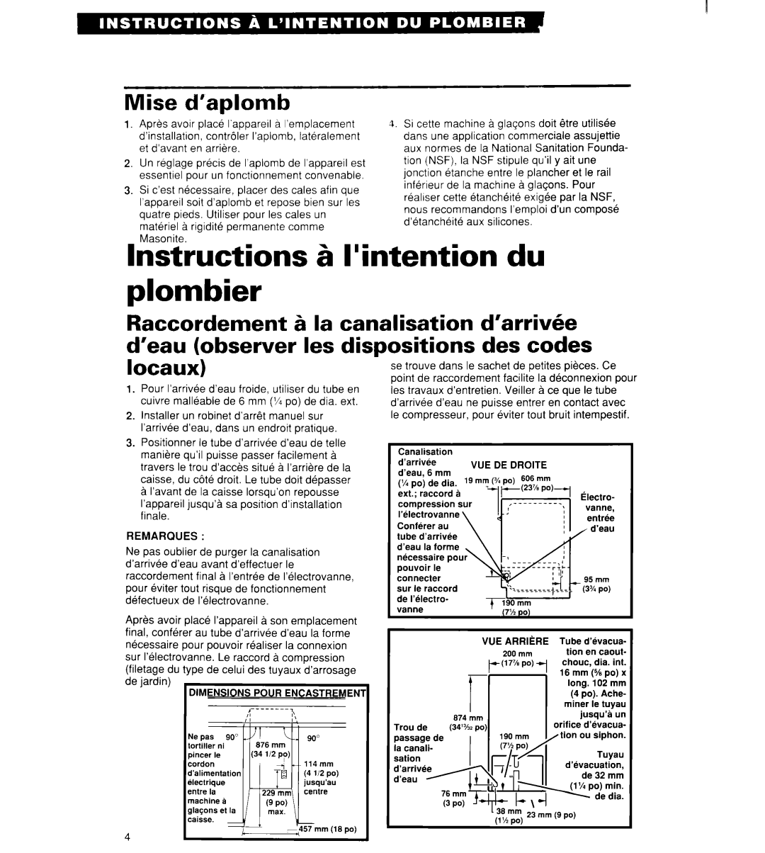 Whirlpool 2180913 manual Mise d’aplomb, Les 