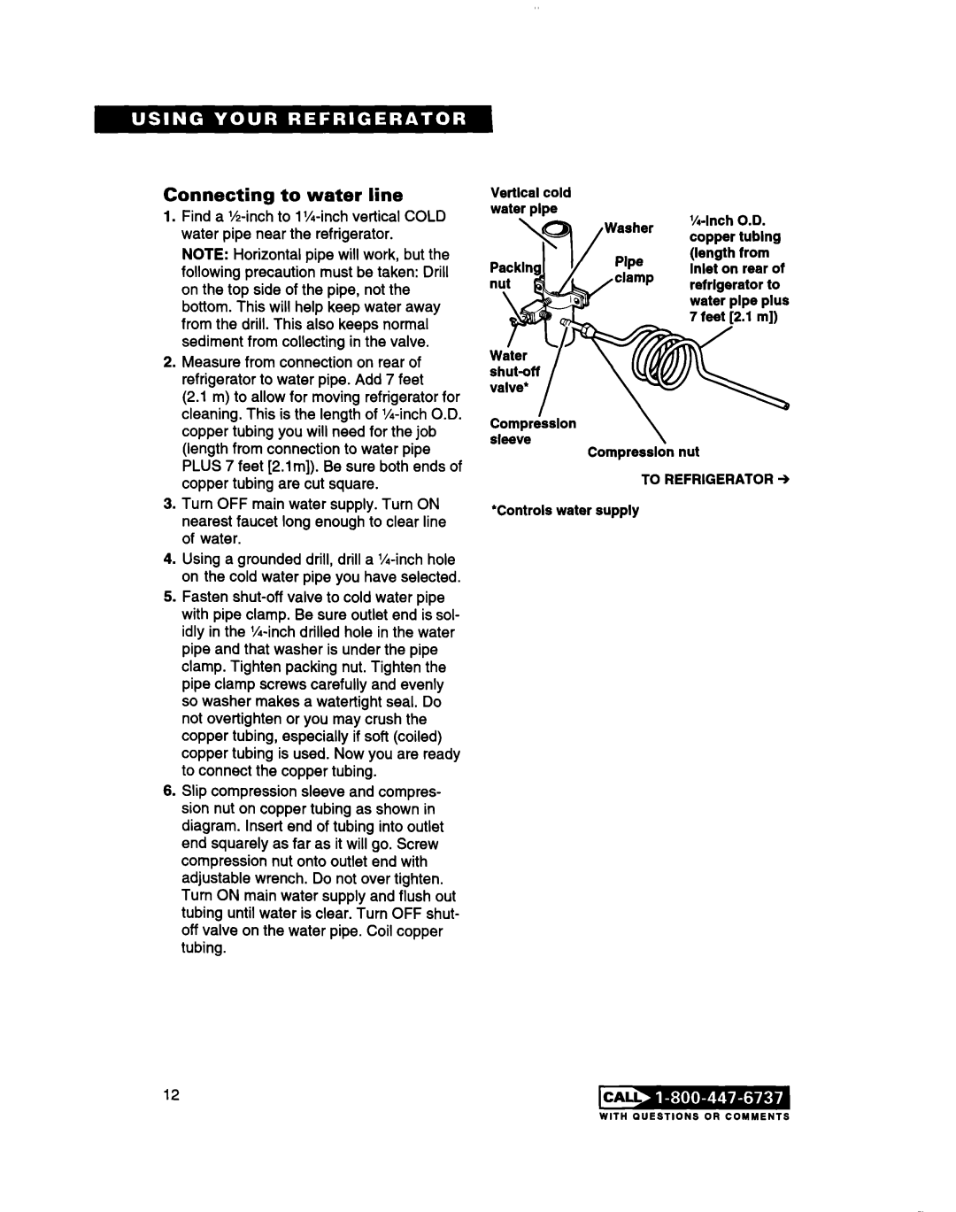 Whirlpool 2183013 warranty Connecting to water line 