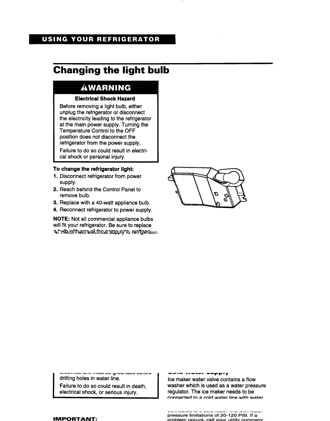 Whirlpool 2183013 warranty Changing the light bulb 