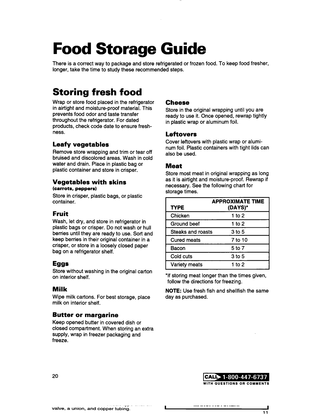 Whirlpool 2183013 warranty Food Storage Guide, Storing fresh food 