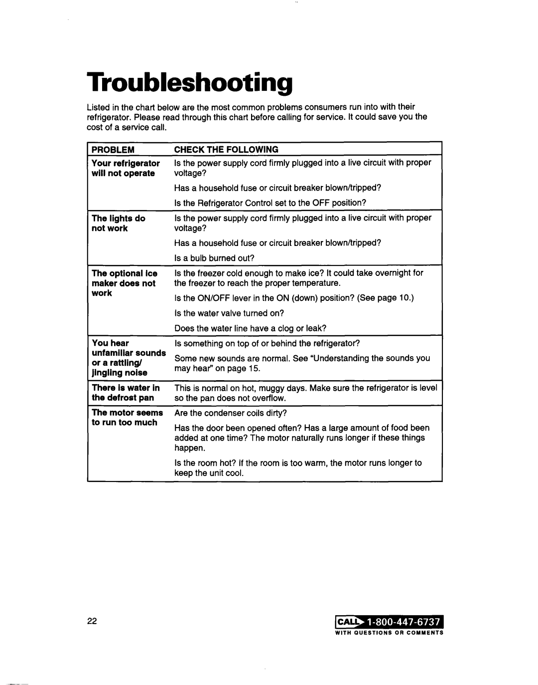 Whirlpool 2183013 warranty Troubleshooting 