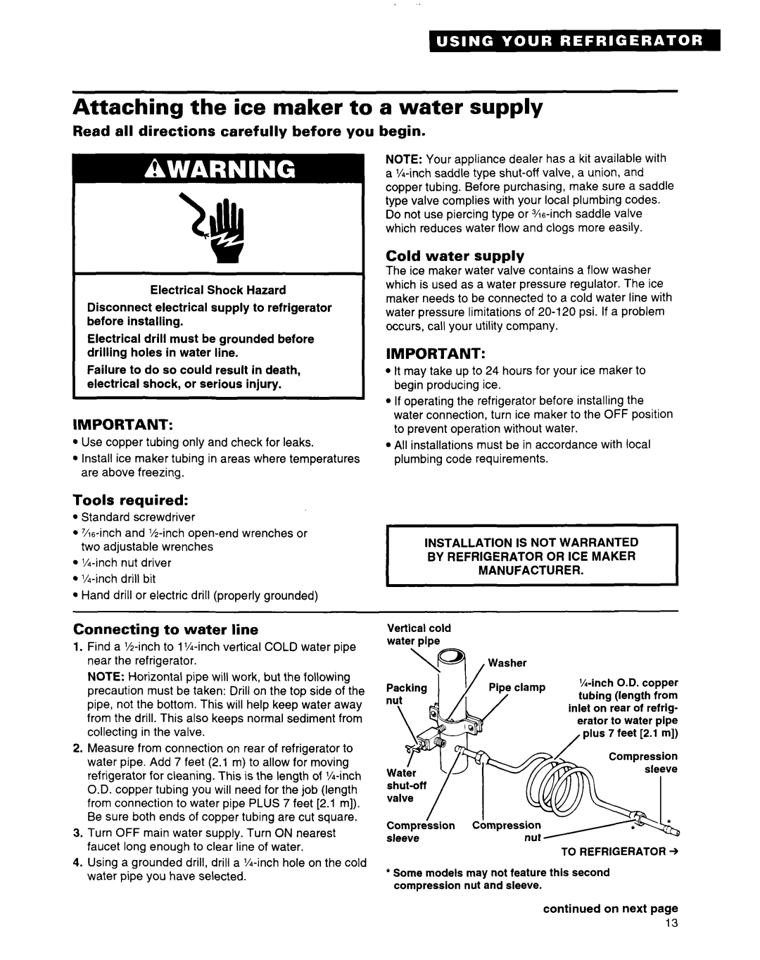 Whirlpool 2184589 warranty Attaching the ice maker to a water supply, Read all directions carefully before you begin 