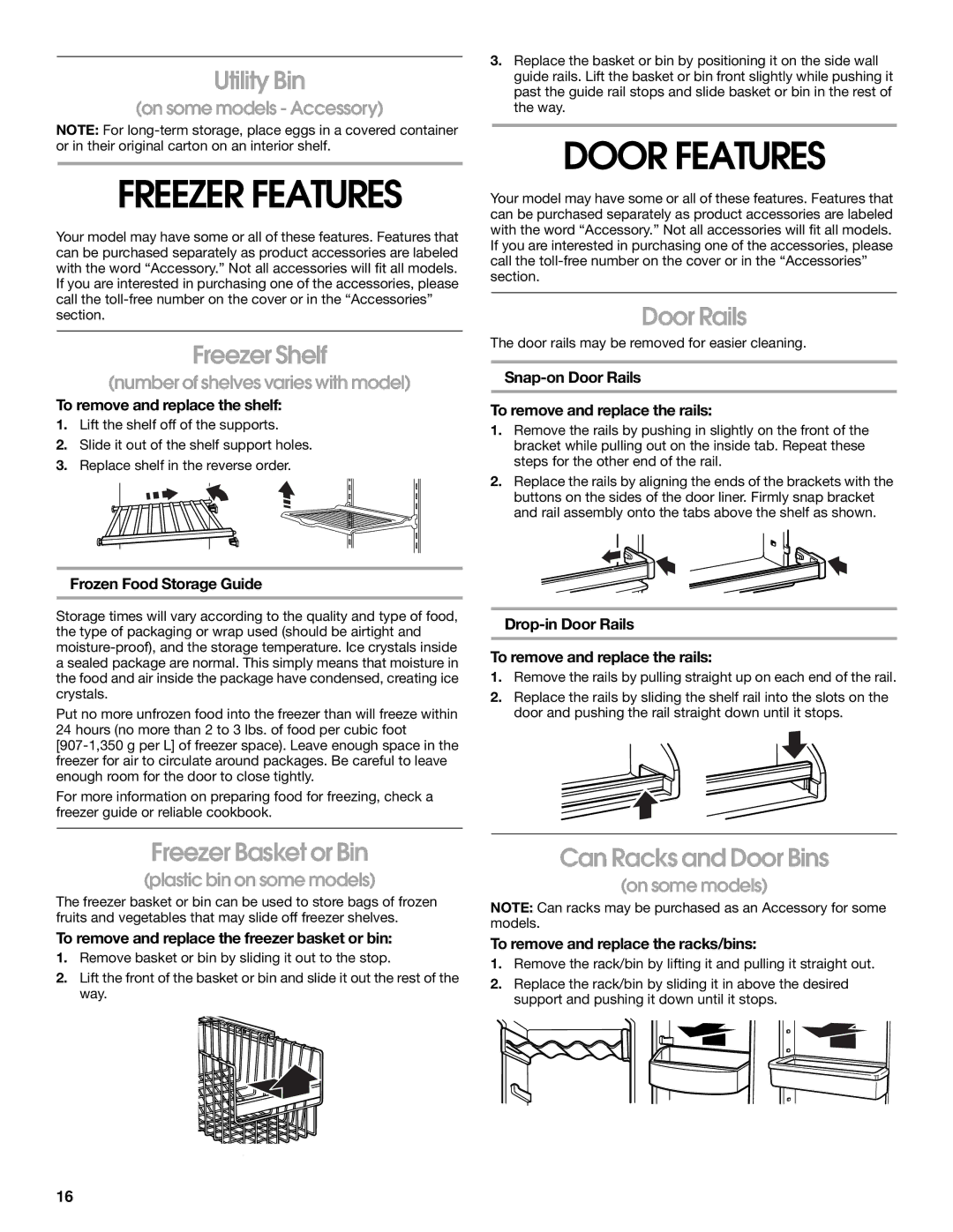 Whirlpool 2188766 manual Door Features 