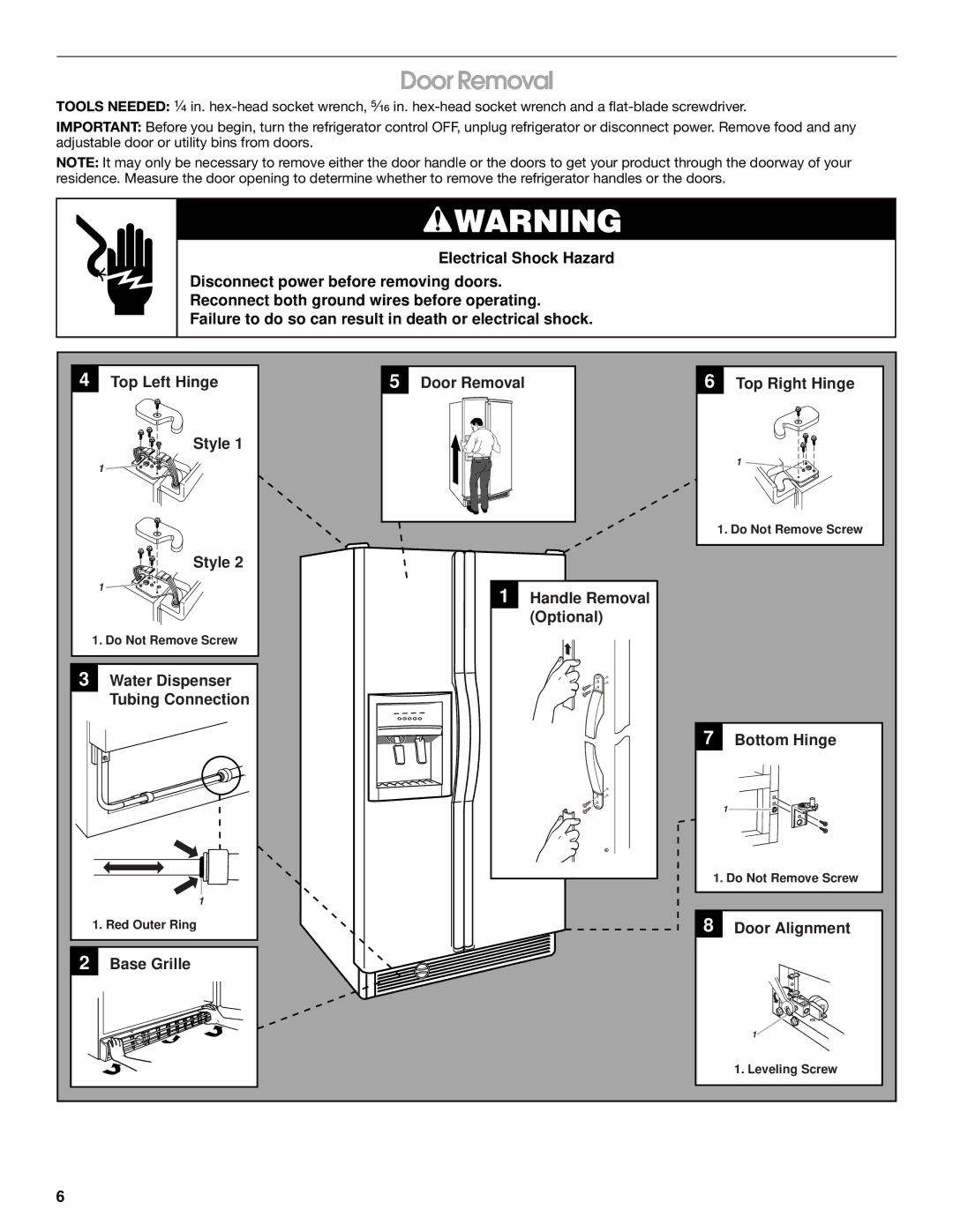 Whirlpool 2188766 manual Door Removal 