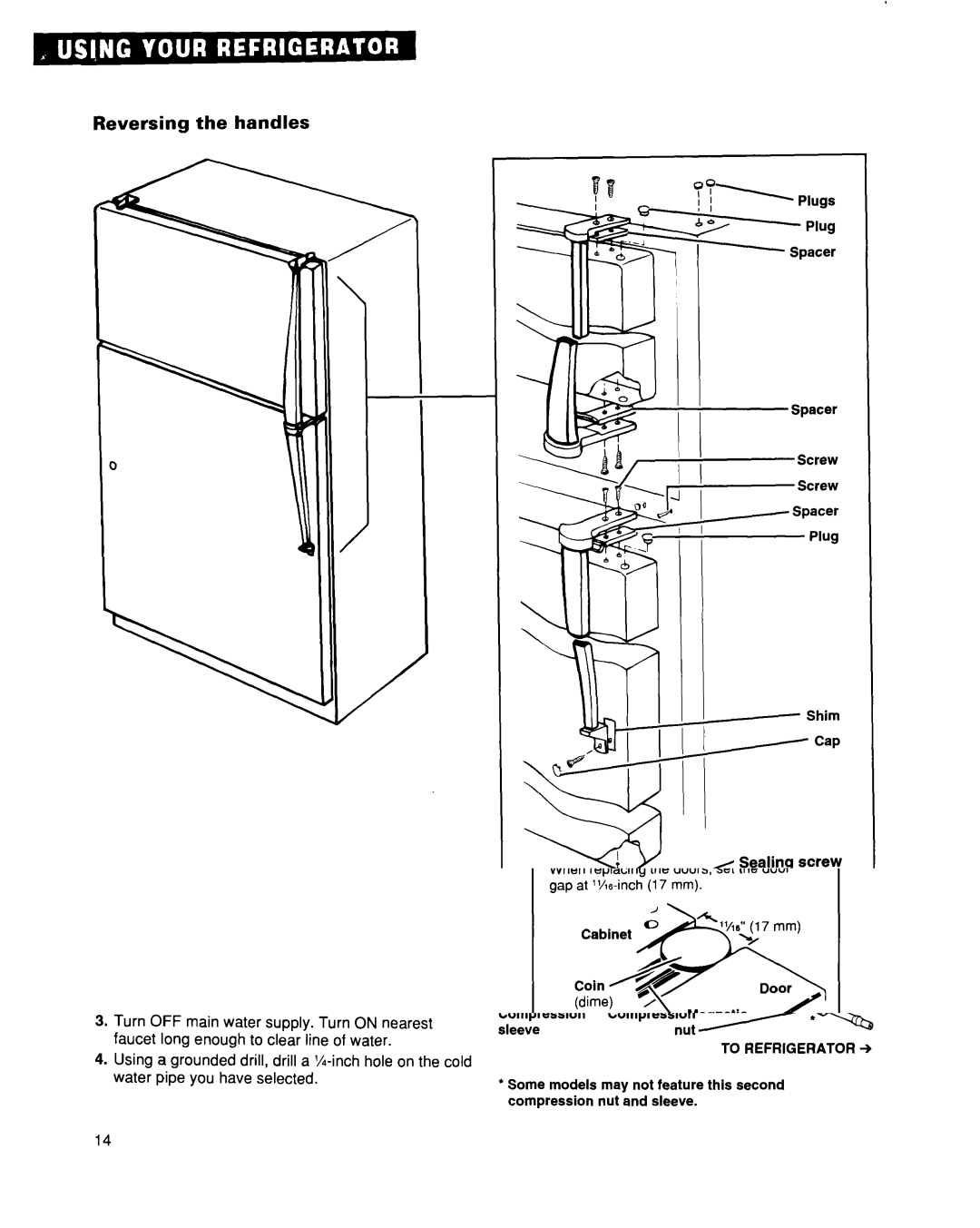 Whirlpool 2193496 warranty Reversing the handles, Screw USE on, Bottom, Doors 