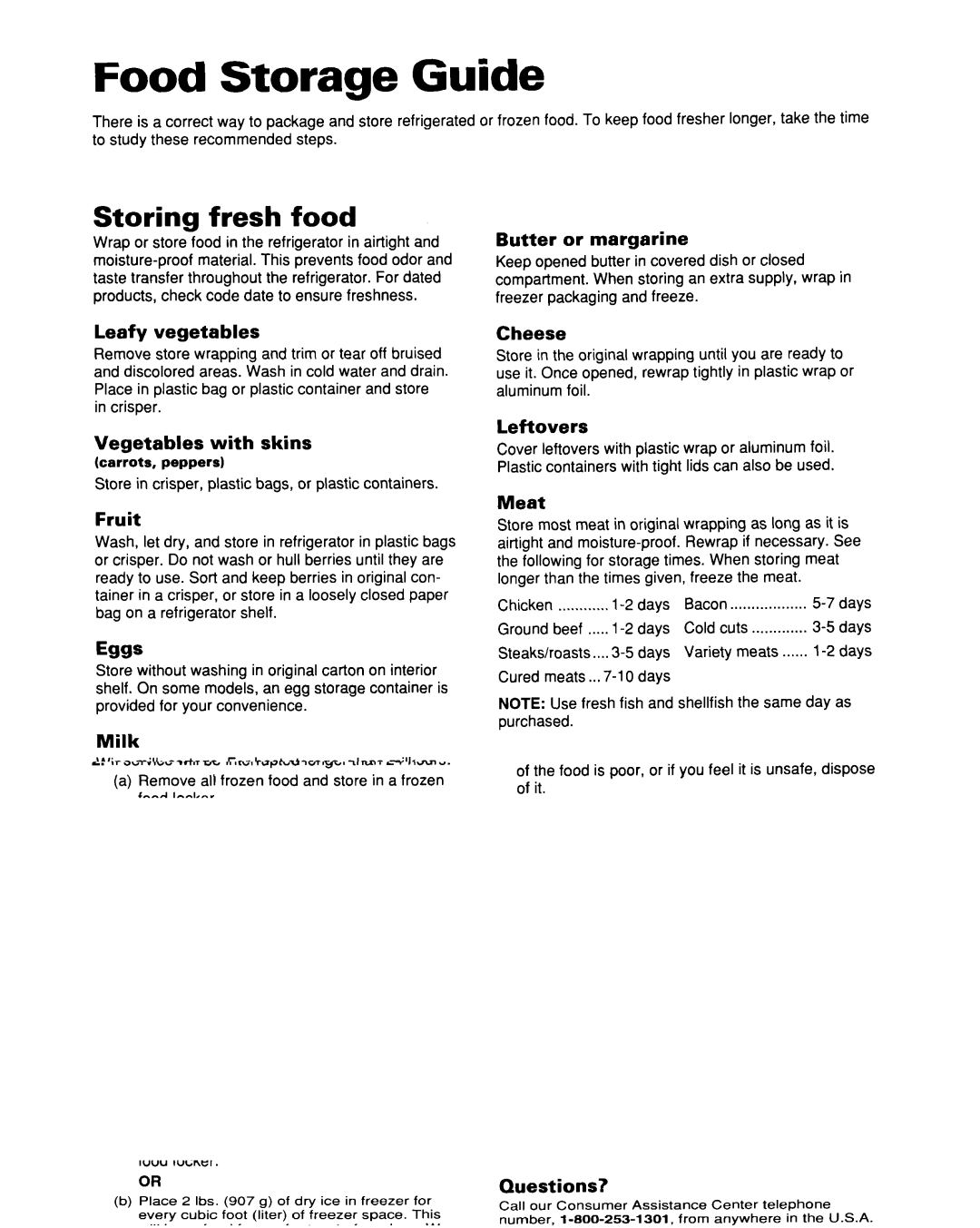 Whirlpool 2193496 warranty Food Storage Guide, Storing fresh food 