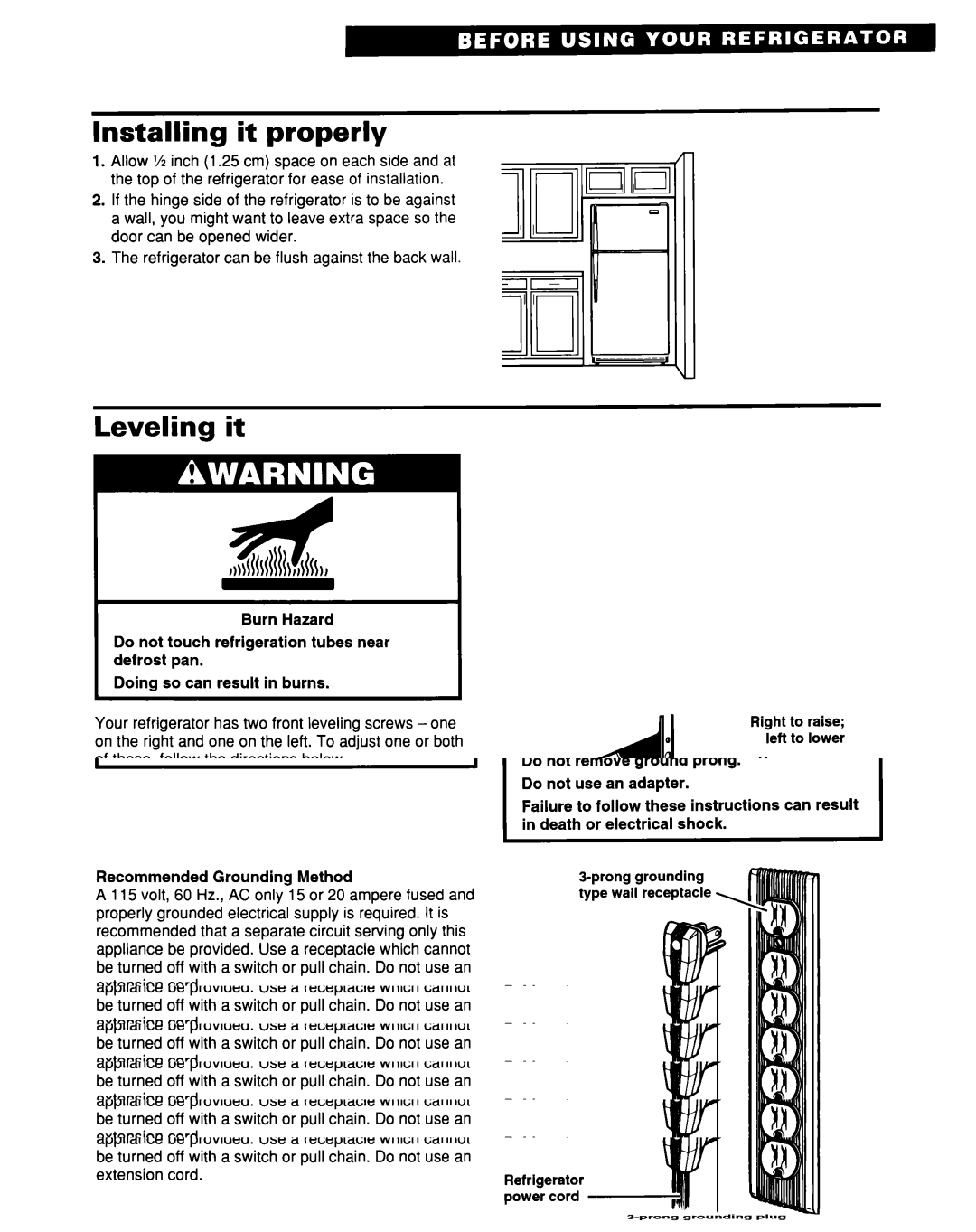 Whirlpool 2193496 warranty Installing it properly, Leveling it 