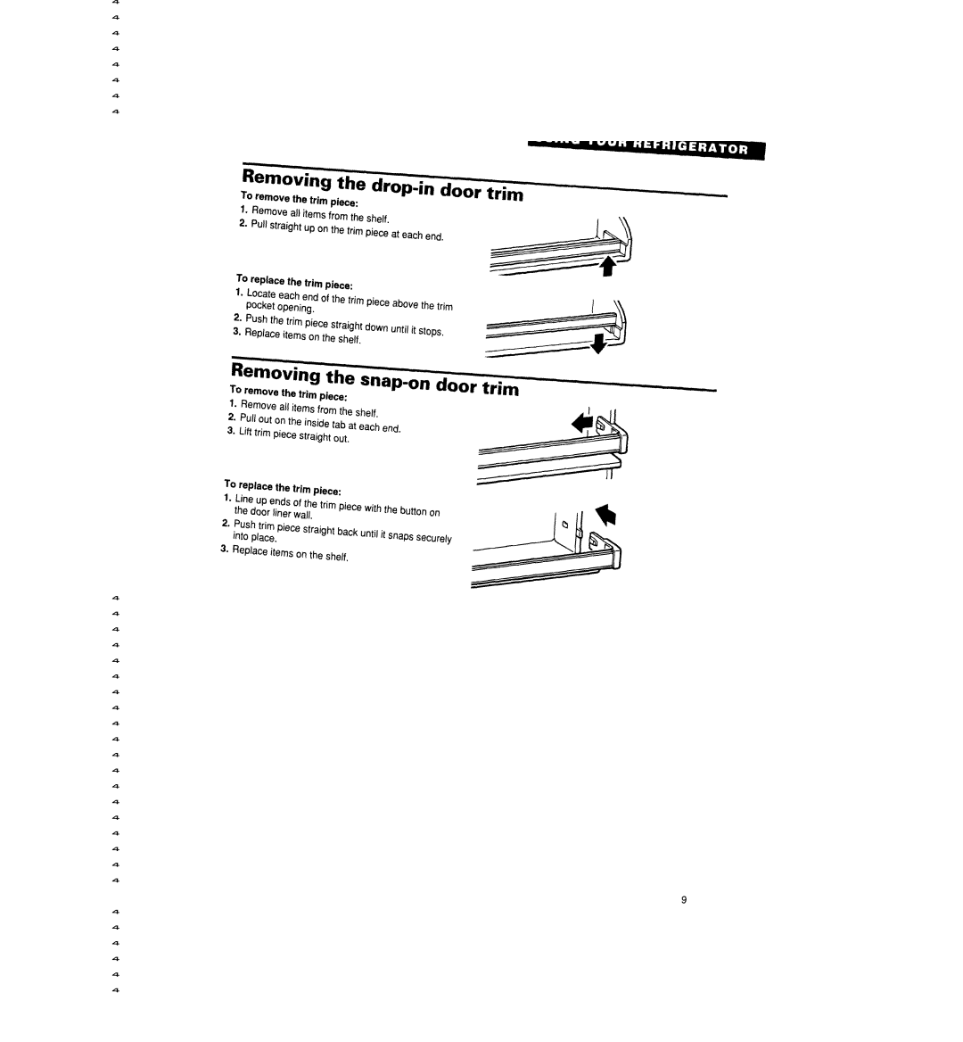 Whirlpool 2193496 warranty Removing the drop-in door trim, Removing the snap-on door trim 