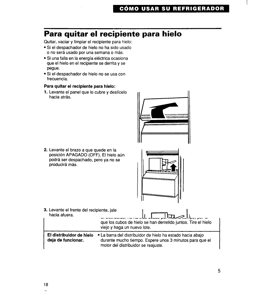 Whirlpool 2194182 warranty Para quitar el recipiente para hielo 