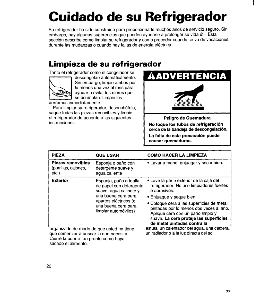 Whirlpool 2194182 warranty Cuidado de su Refrigerador, Pieza, QUE Usar, Como Hacer LA Limpieza 