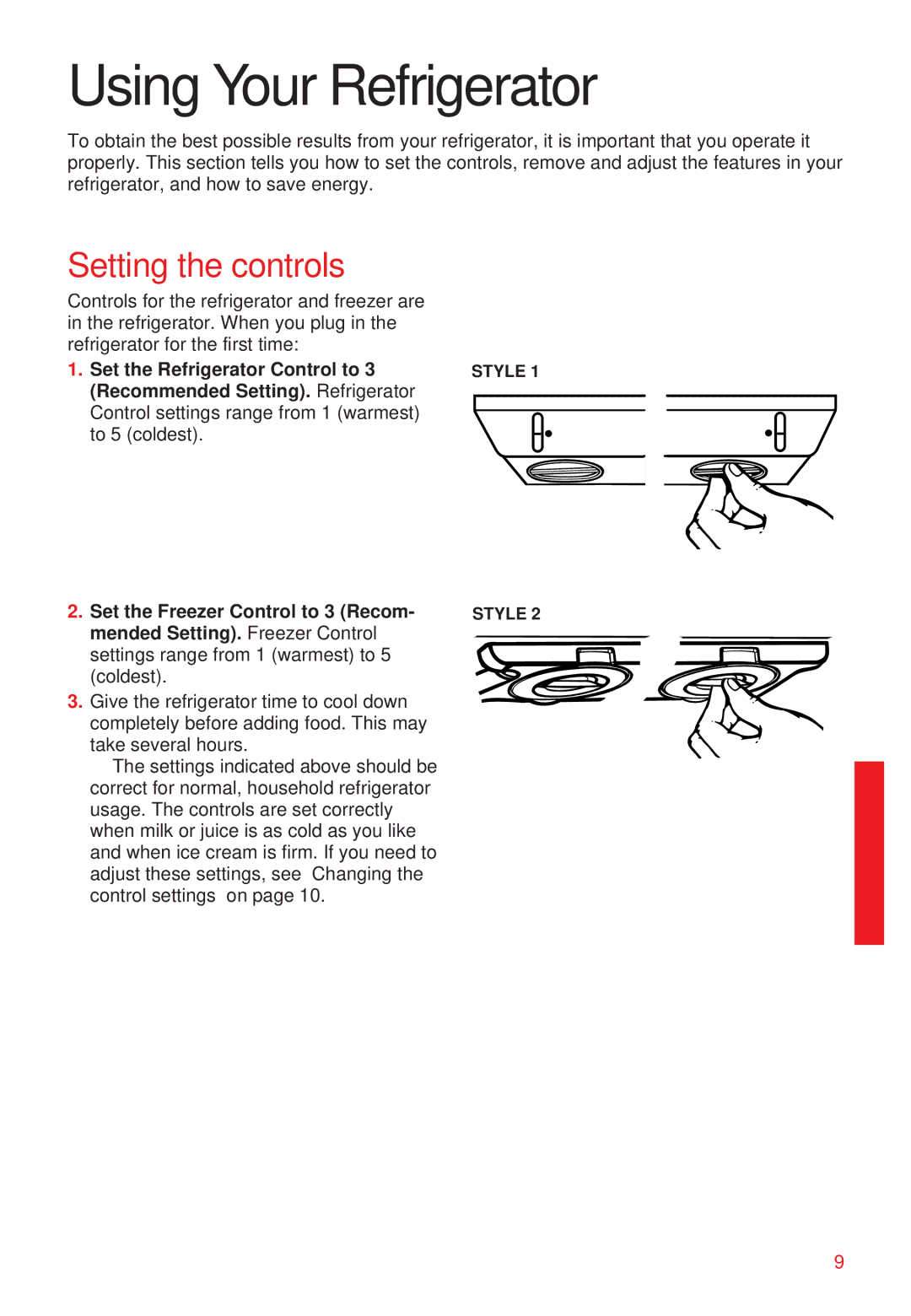 Whirlpool 2195258 manual Using Your Refrigerator, Setting the controls 