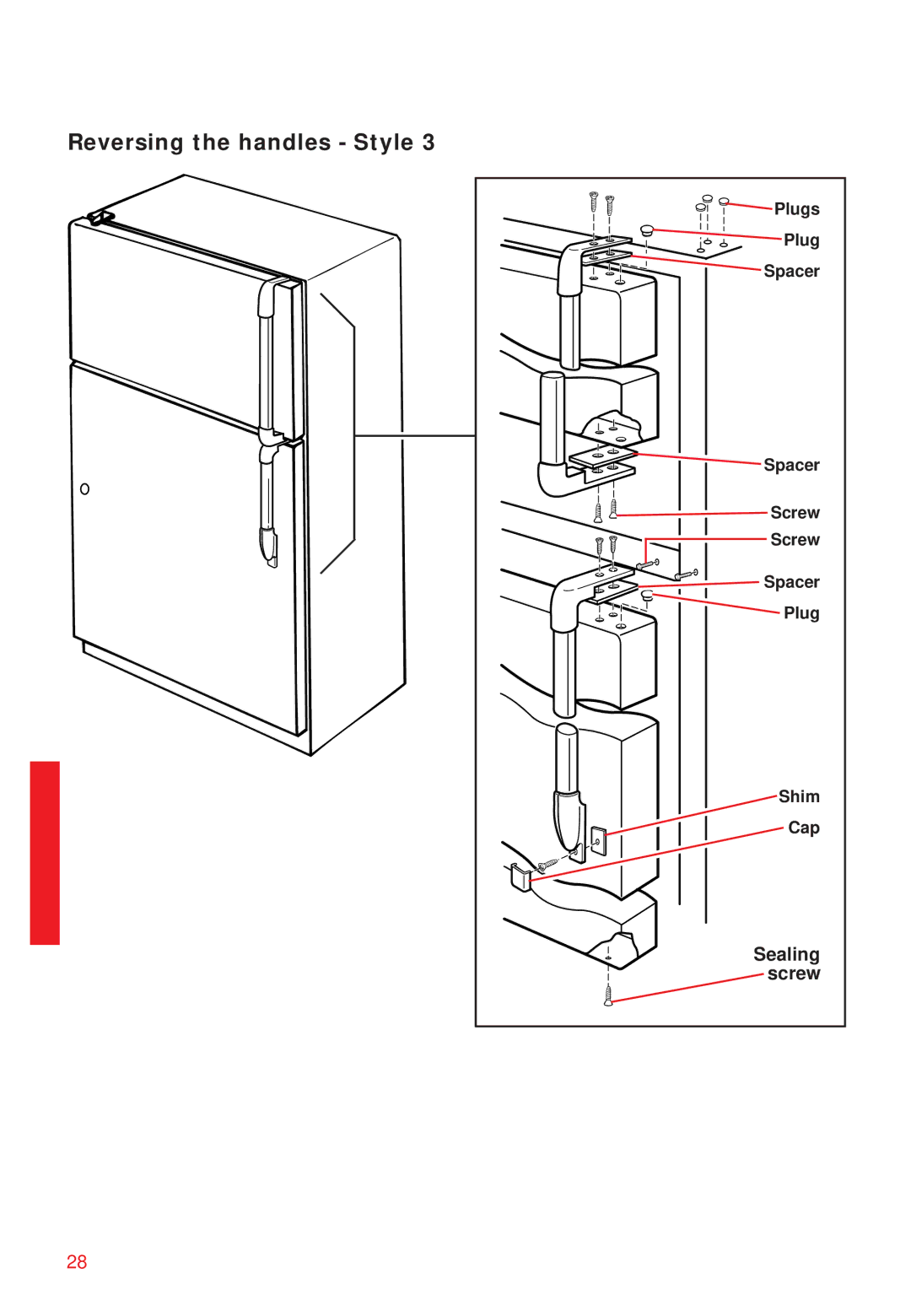 Whirlpool 2195258 manual Reversing the handles Style 