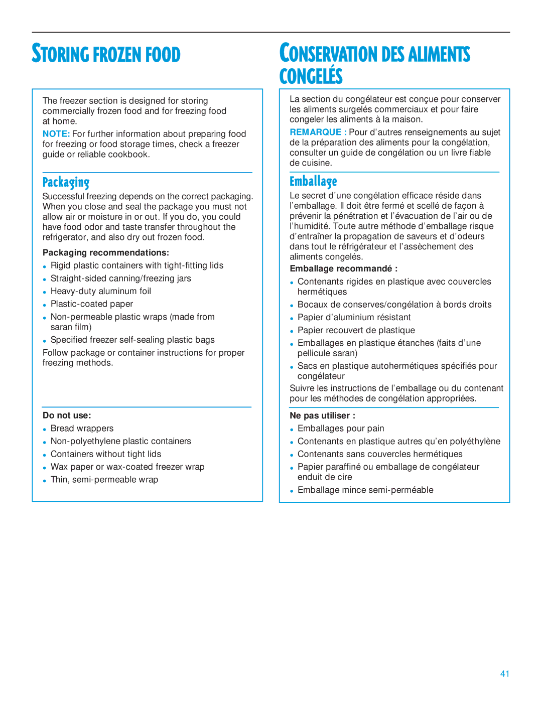 Whirlpool 2195385 manual Packaging, Emballage 