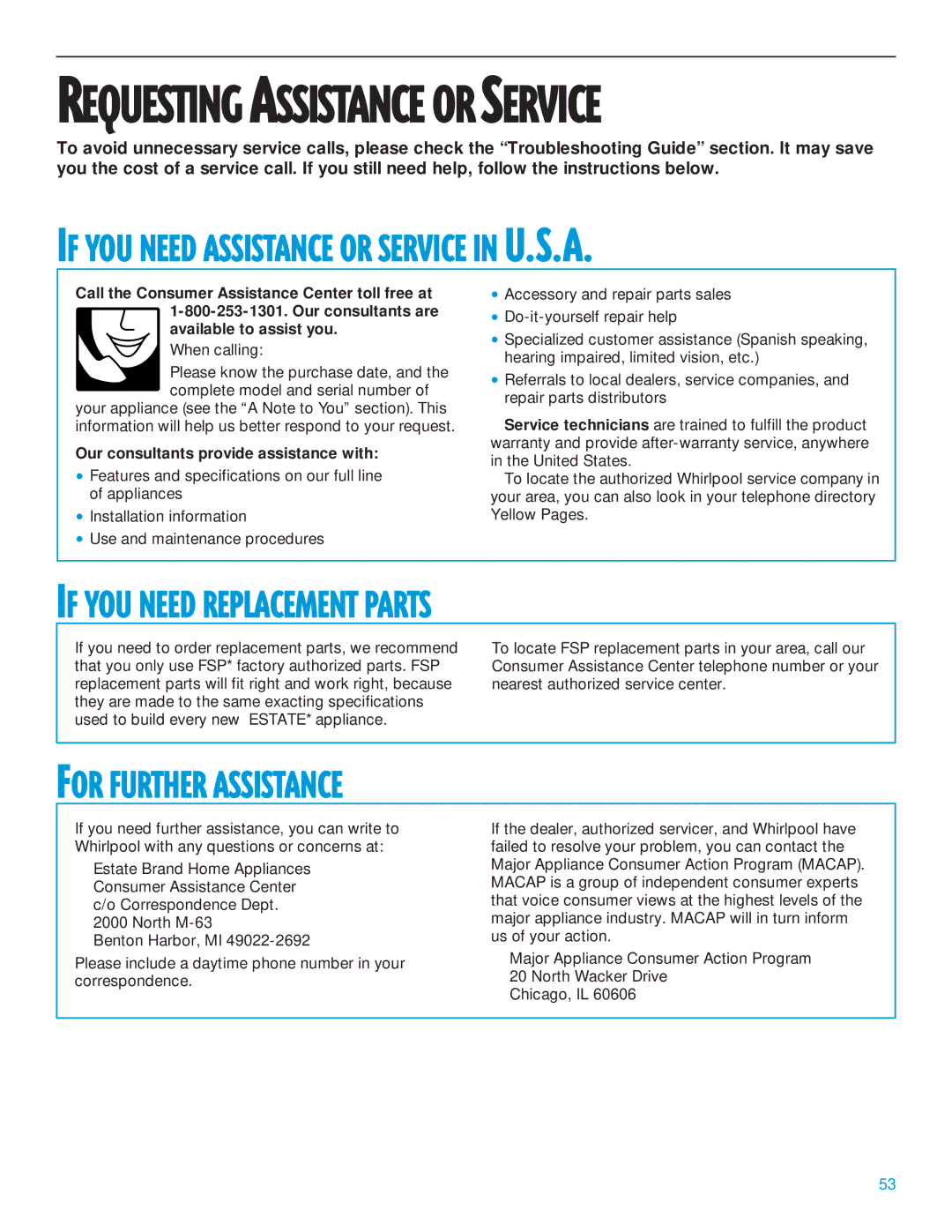 Whirlpool 2195385 manual If YOU Need Replacement Parts, For Further Assistance, Our consultants provide assistance with 