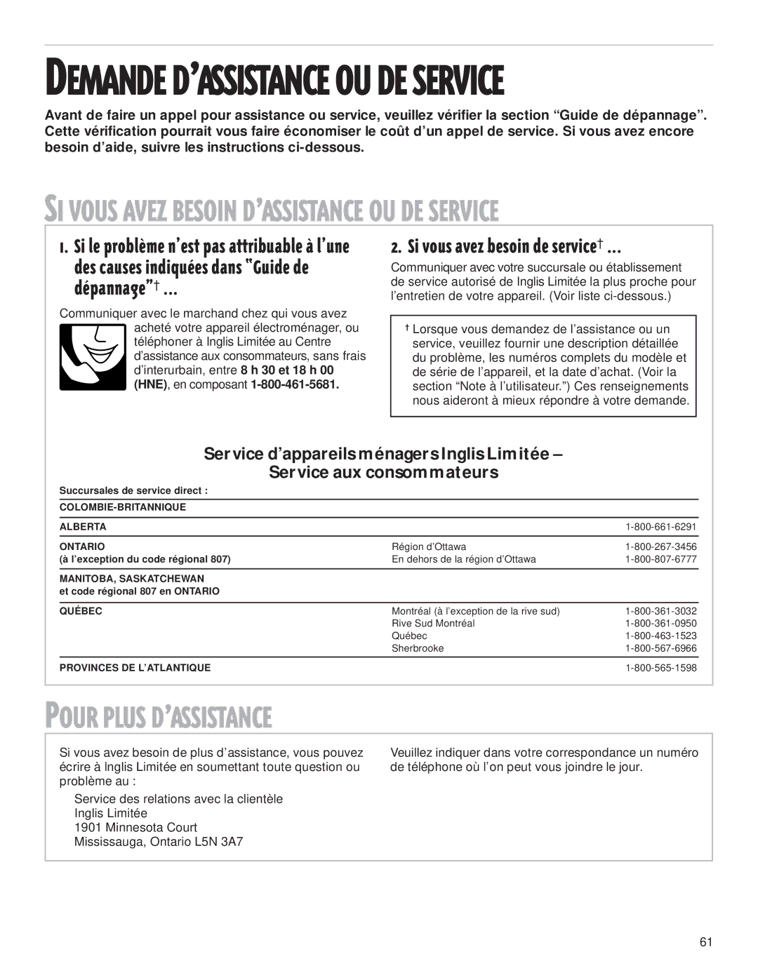 Whirlpool 2199009 manual Pour Plus Dõassistance, Demande Dõassistance OU DE Service 