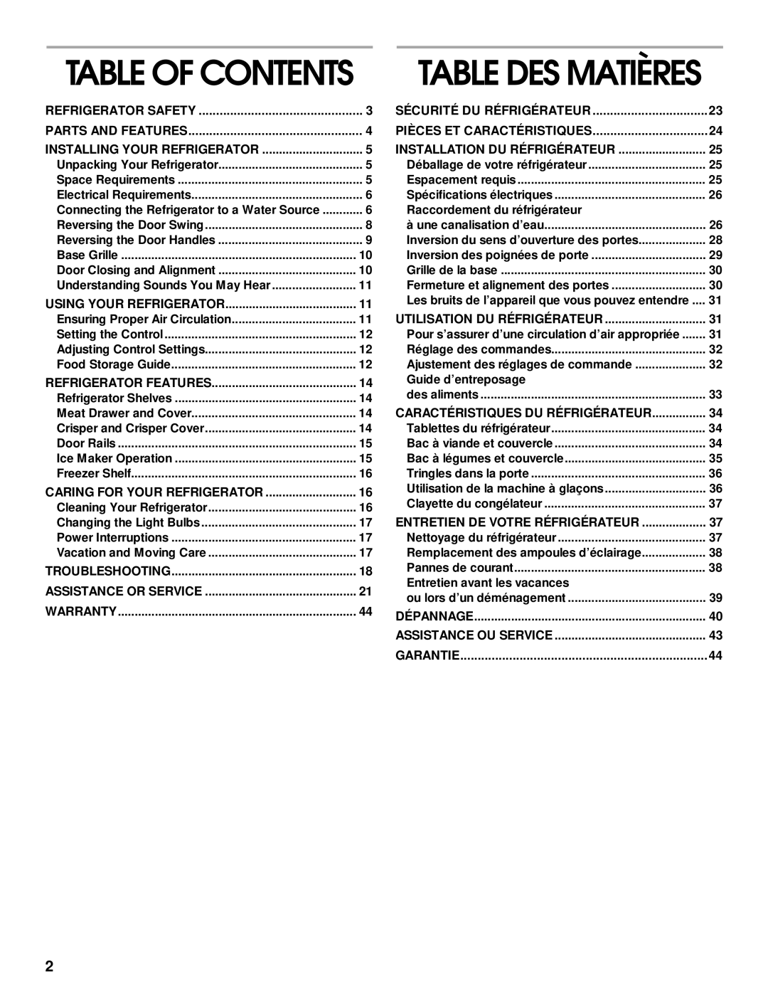 Whirlpool 2199011 manual Table DES Matières 