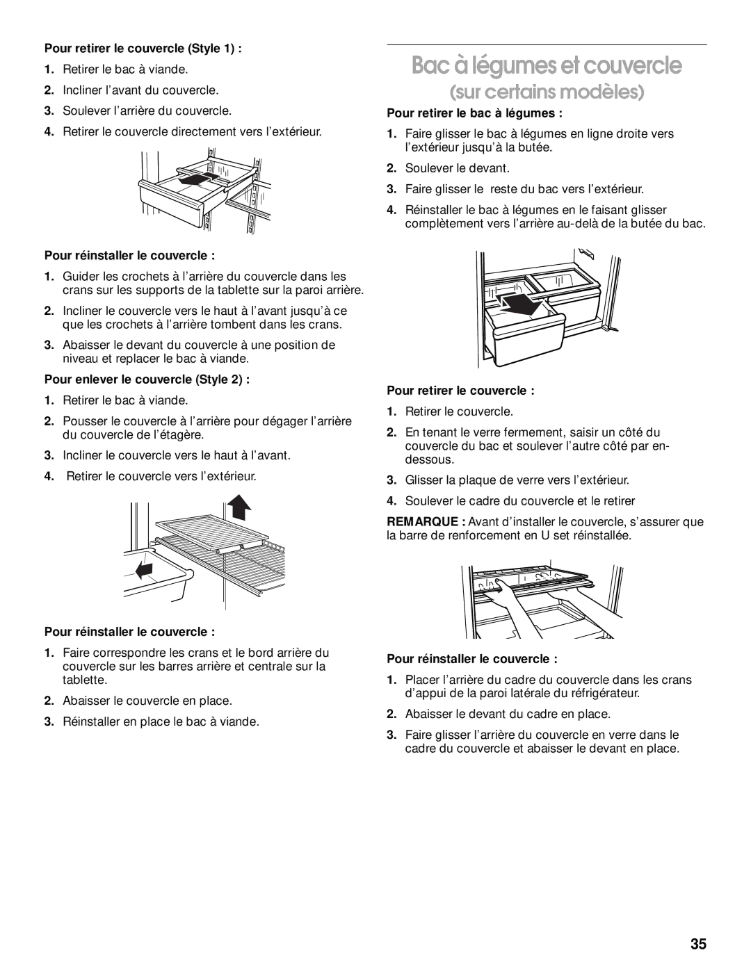 Whirlpool 2199011 manual Bac à légumes et couvercle 