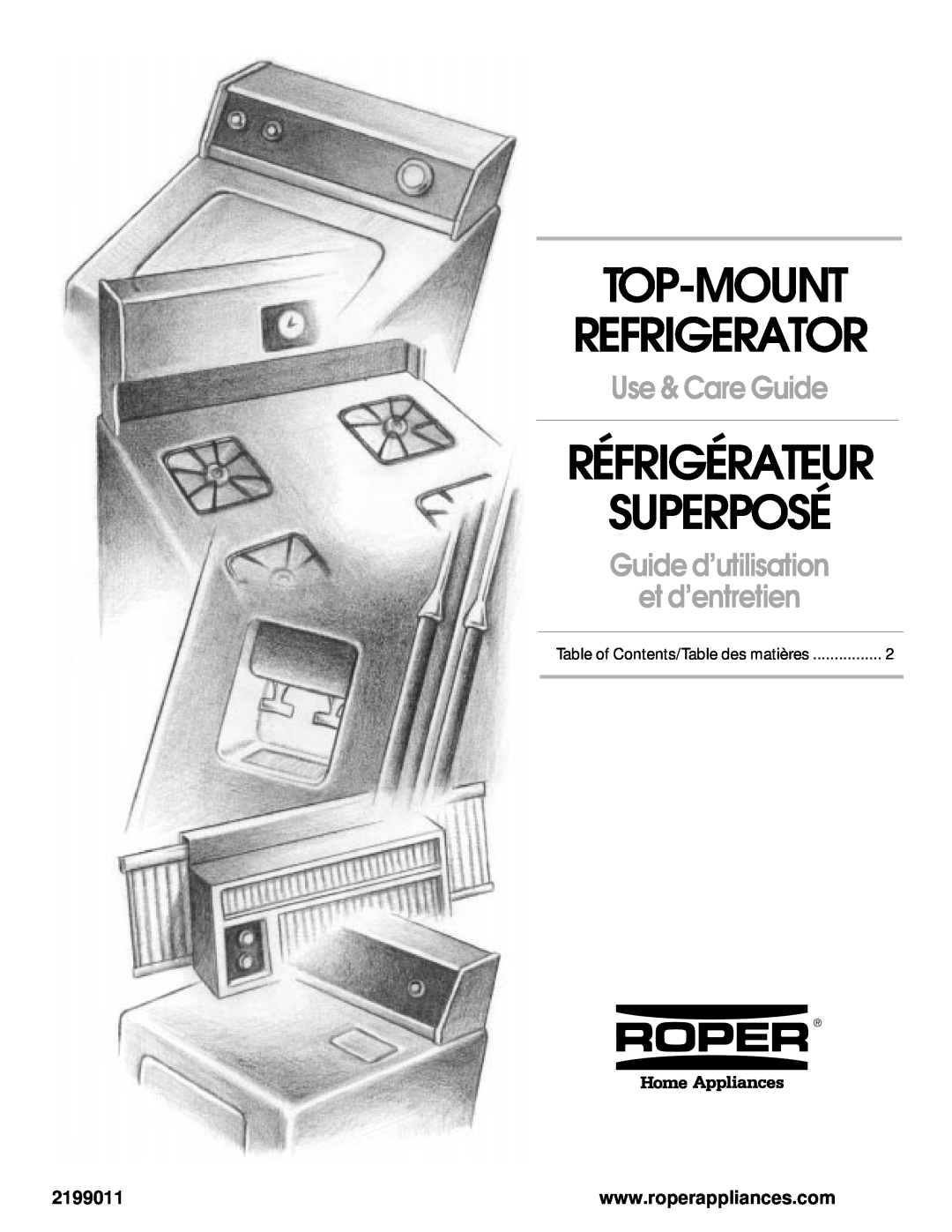 Whirlpool 2199011 manual Top-Mount Refrigerator, Use & Care Guide, Guide d’utilisation et d’entretien, Superposé 