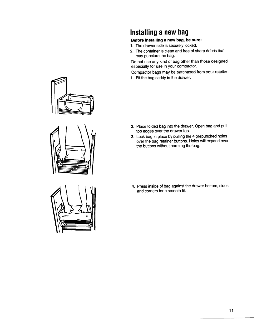 Whirlpool 220-240~volt, 50-Hz Models manual Installing a new bag 