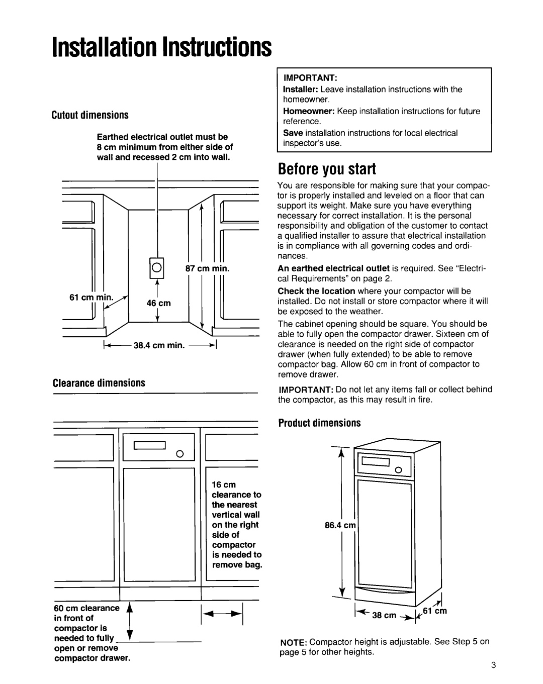 Whirlpool 220-240~volt, 50-Hz Models manual InstallationInstructions, Beforeyou start 