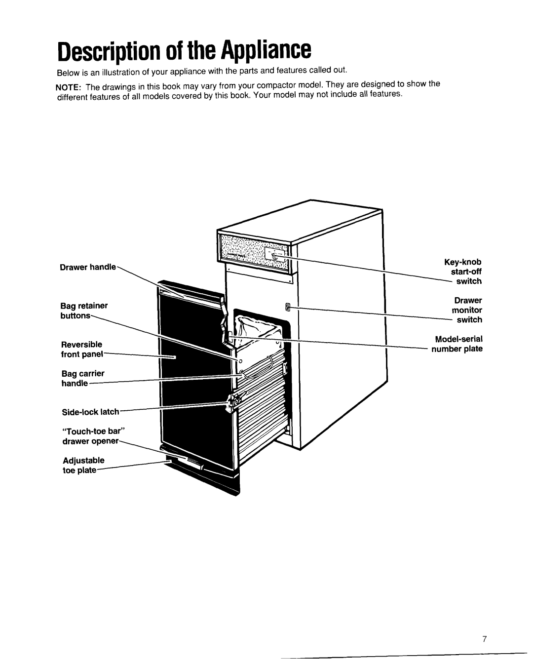 Whirlpool 220-240~volt, 50-Hz Models manual BuGons, DescriptionoftheAppliance 