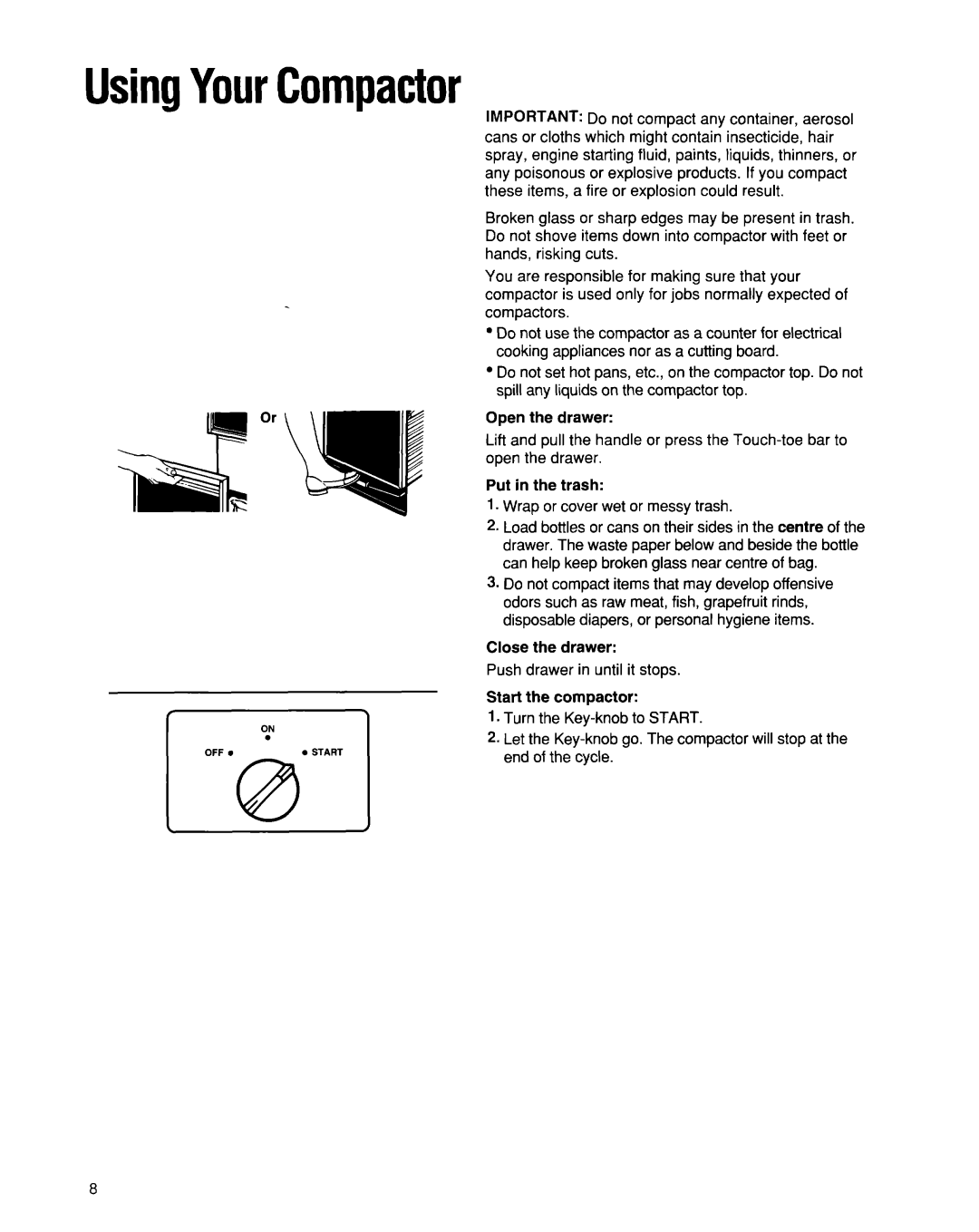 Whirlpool 50-Hz Models, 220-240~volt manual UsingYourCompactor 