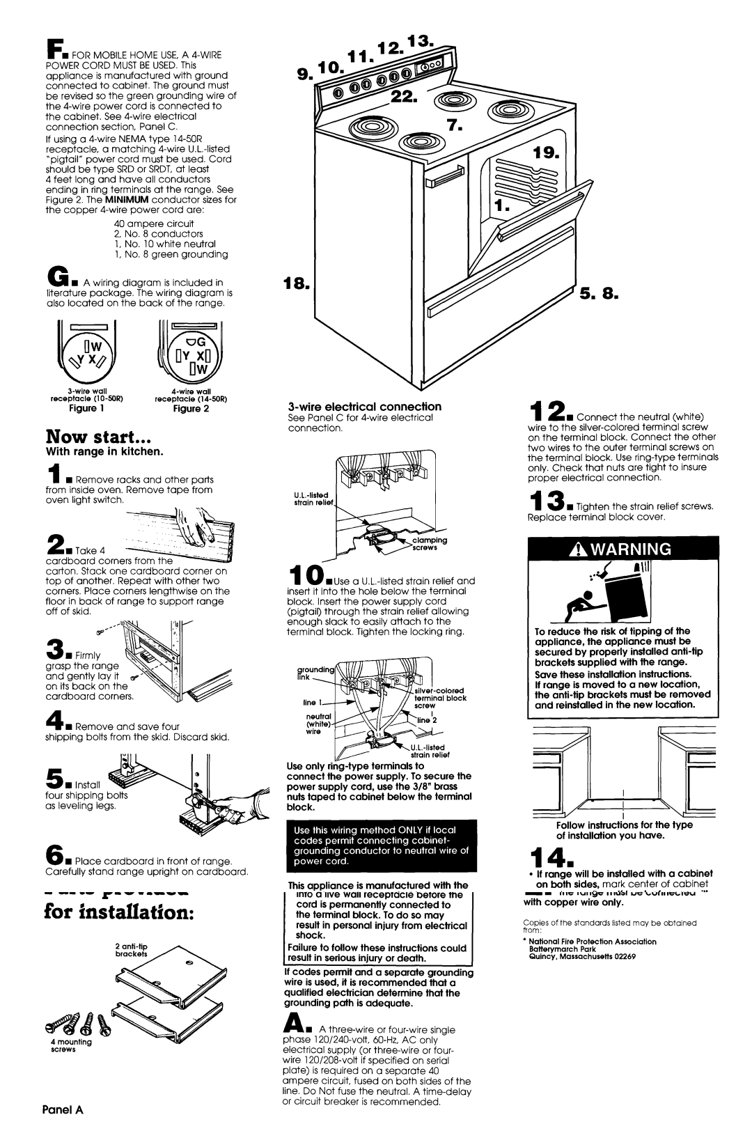 Whirlpool 220038-L 010 installation instructions Wire electrical connection, See Panel C for 4-wire electrical connection 