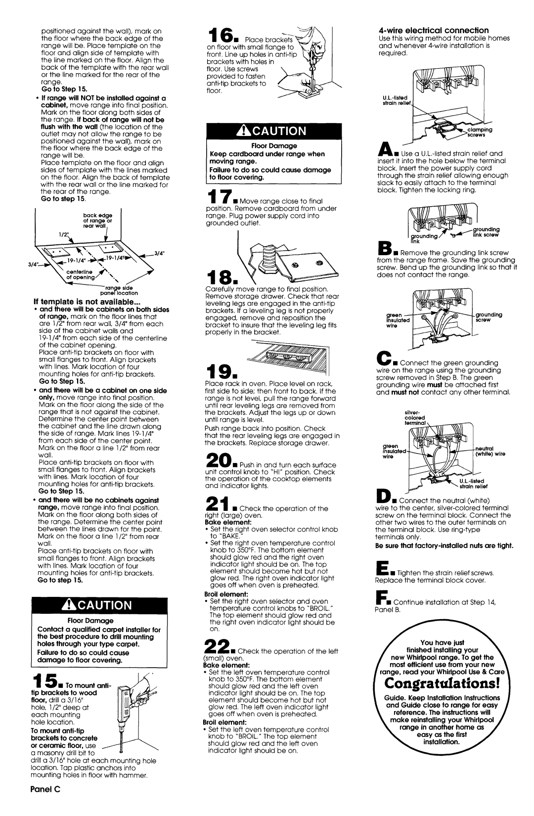 Whirlpool 220038-L 010 installation instructions Congratulations, If template is not available, Panel C, Easy as the first 