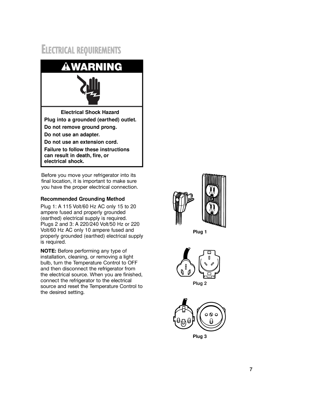 Whirlpool 2201959 manual Recommended Grounding Method 