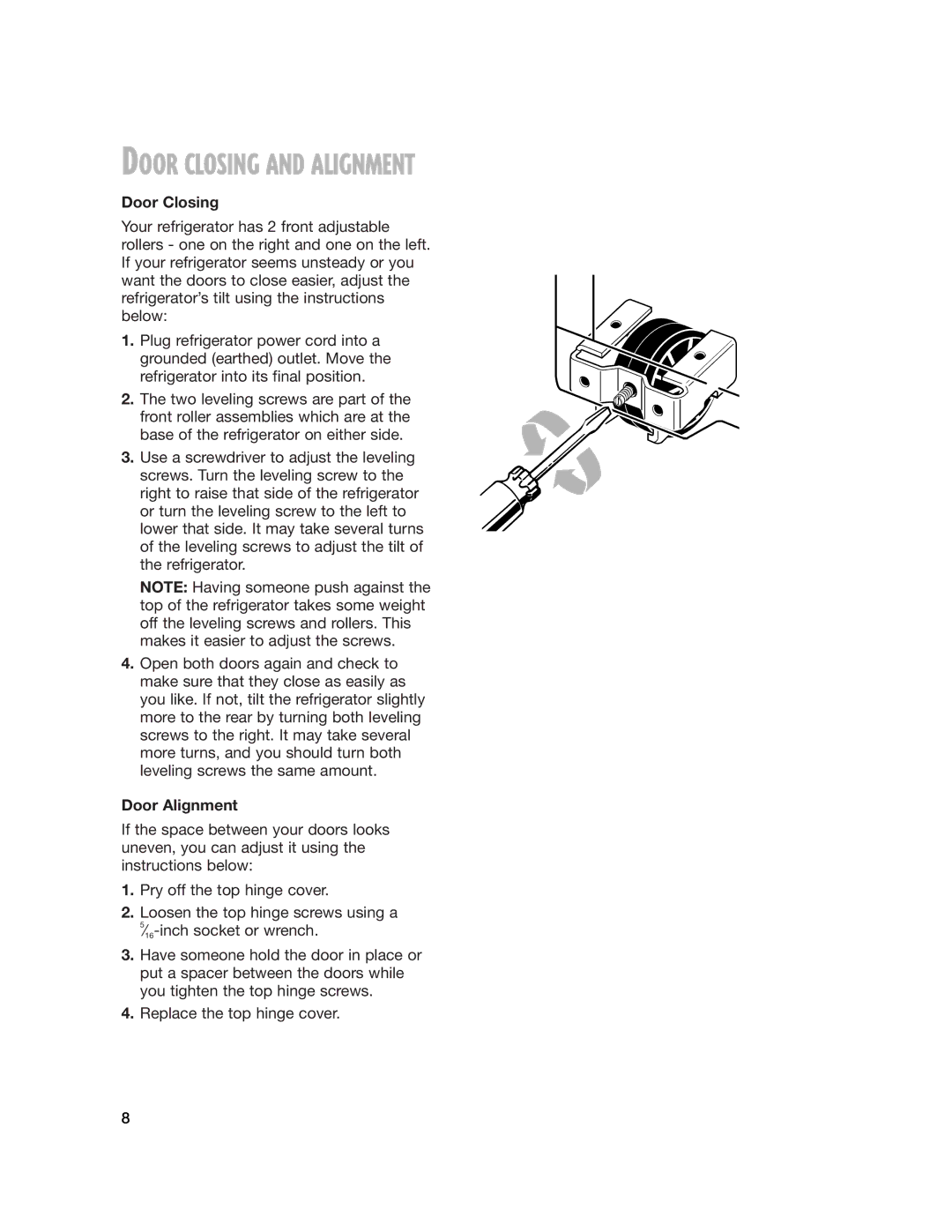 Whirlpool 2201959 manual Door Closing and Alignment, Door Alignment 