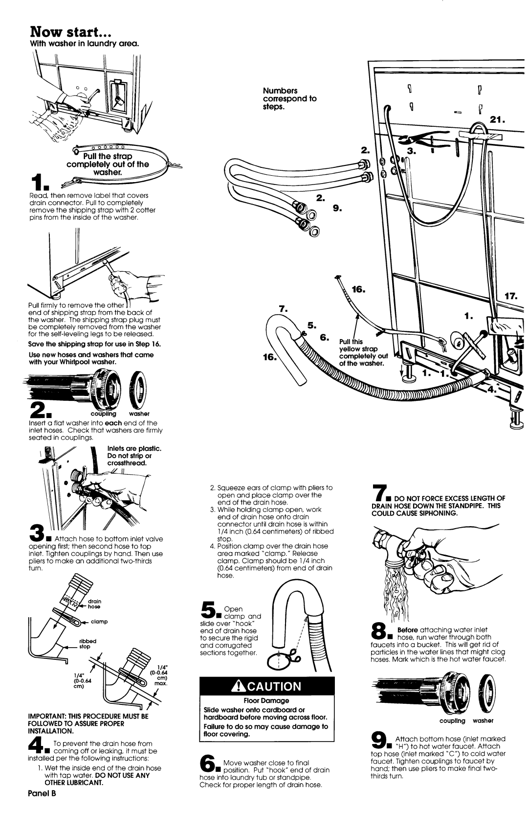 Whirlpool 220/240-volt installation instructions Now start, With washer in laundry area Numbers correspond to steps 