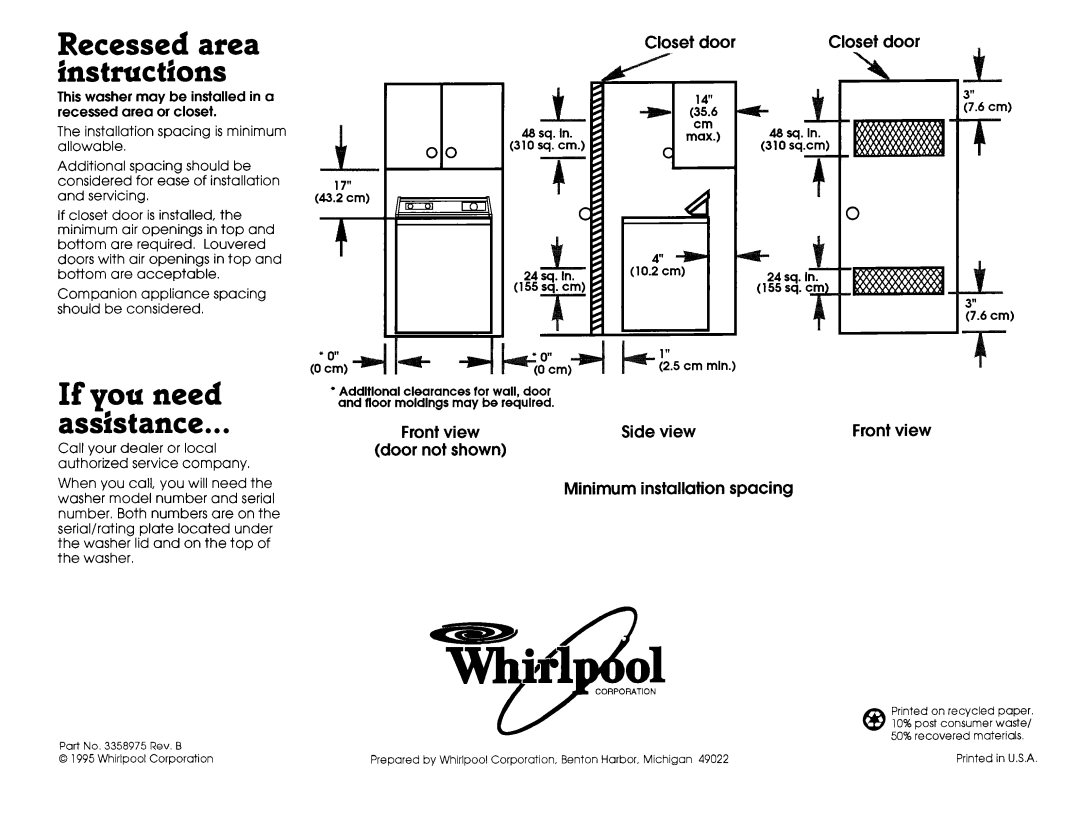 Whirlpool 220/240-volt installation instructions 4A7hil, Iiistructfons, If you need, Assistance 