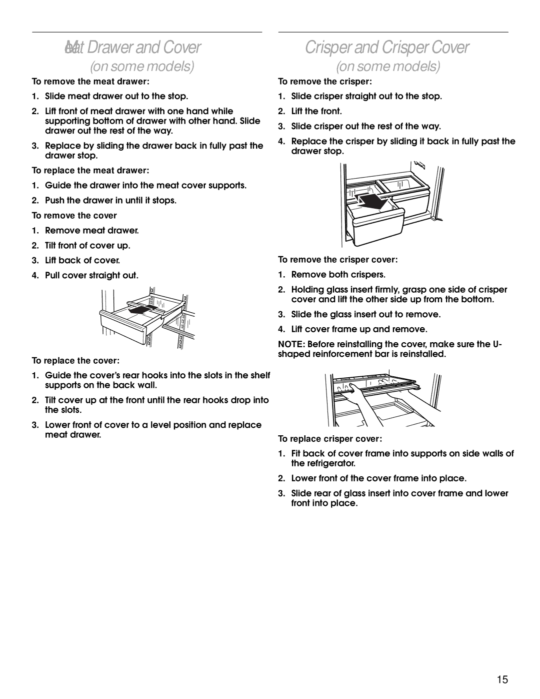 Whirlpool 2204658 manual Meat Drawer and Cover, Crisper and Crisper Cover 