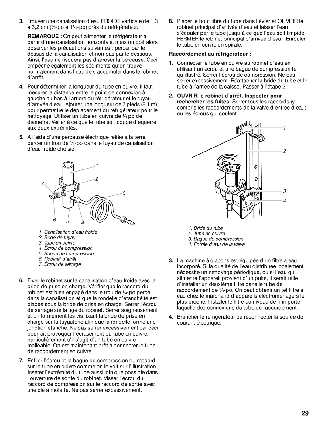 Whirlpool 2204658 manual Raccordement au réfrigérateur 