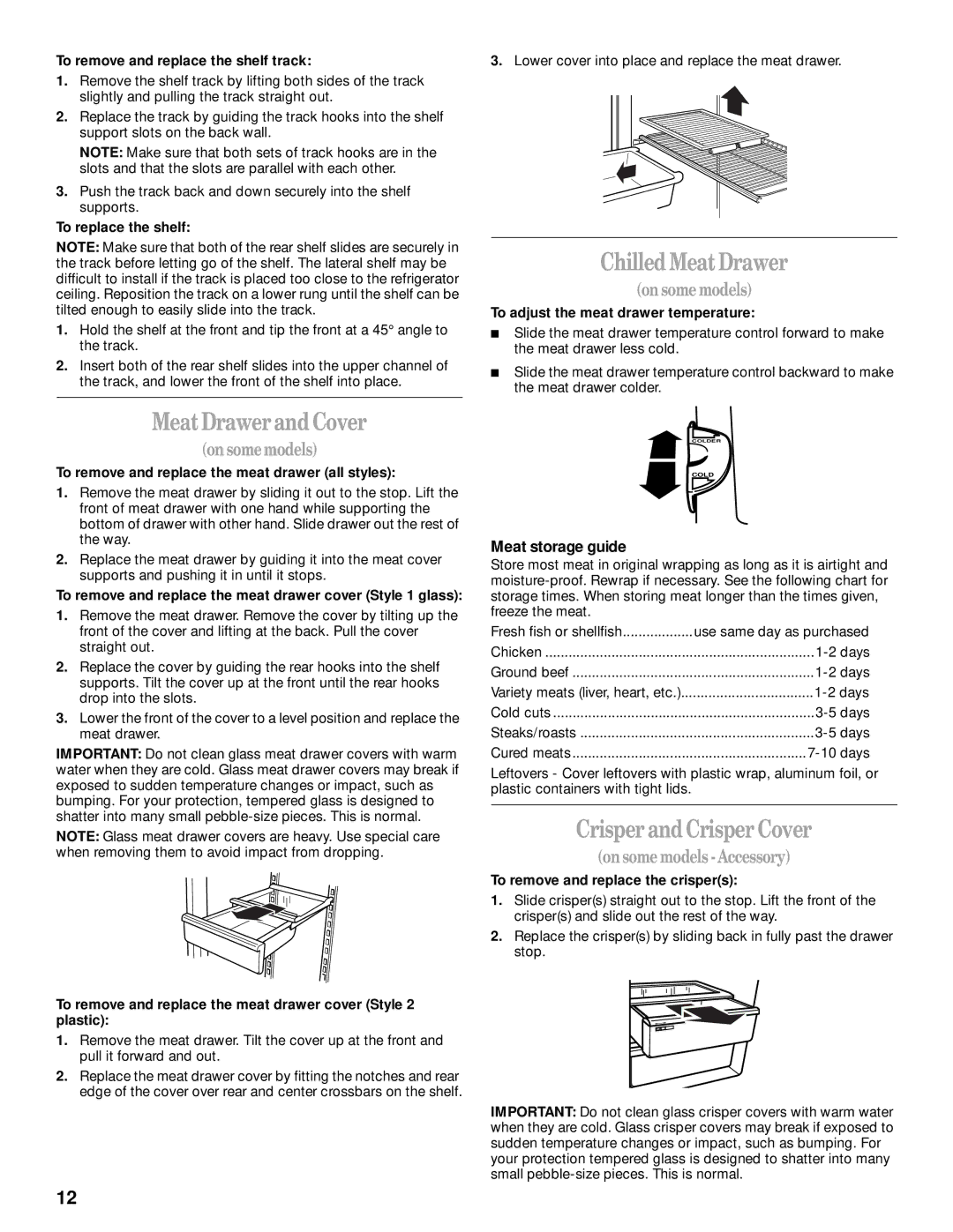 Whirlpool 2205266 manual Chilled Meat Drawer, Meat Drawer and Cover, Crisper and Crisper Cover, On somemodels 