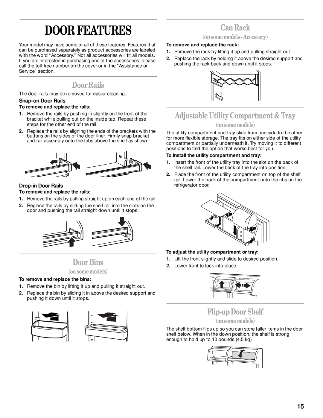 Whirlpool 2205266 manual Door Features 