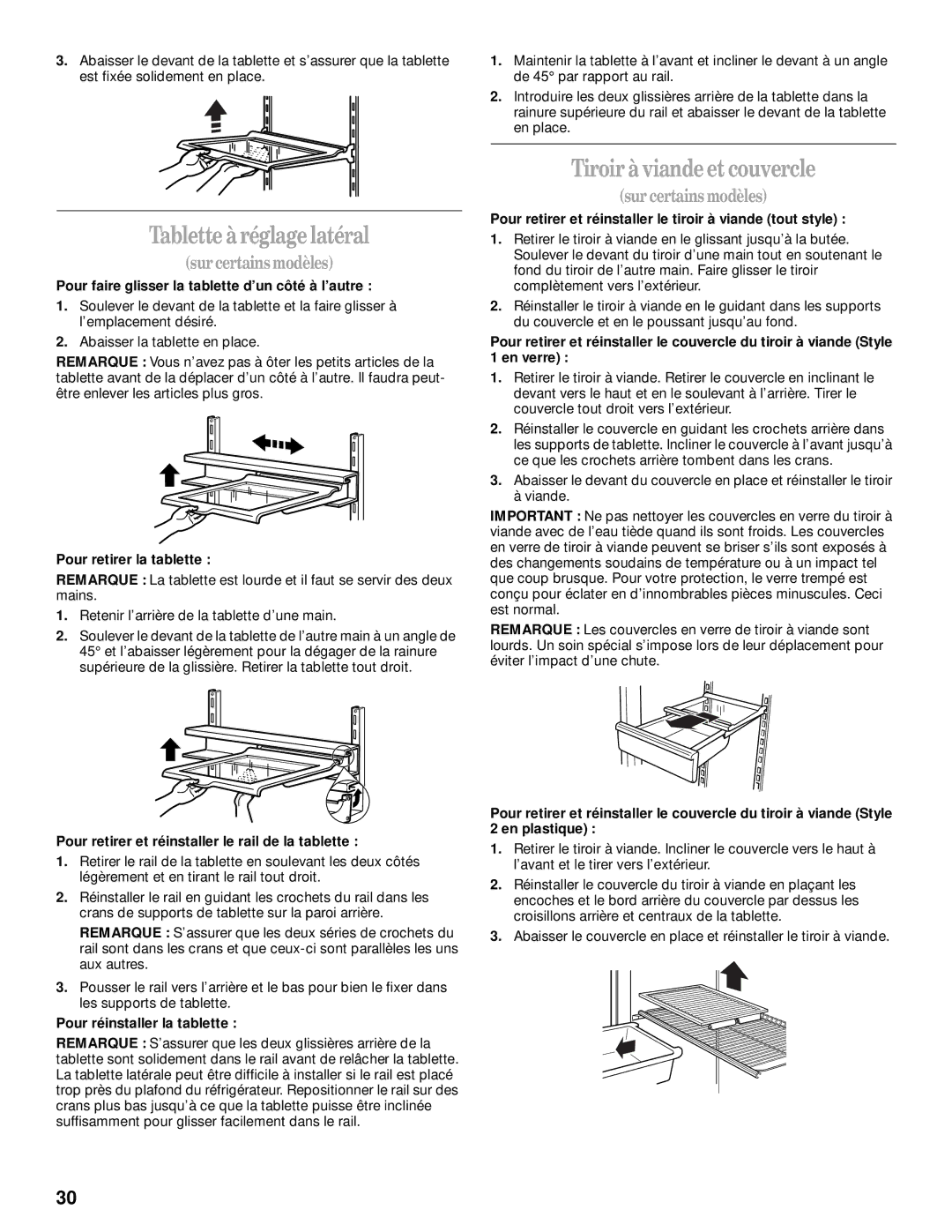 Whirlpool 2205266 Tablette à réglage latéral, Tiroir à viande et couvercle, Surcertains modèles, Sur certains modèles 