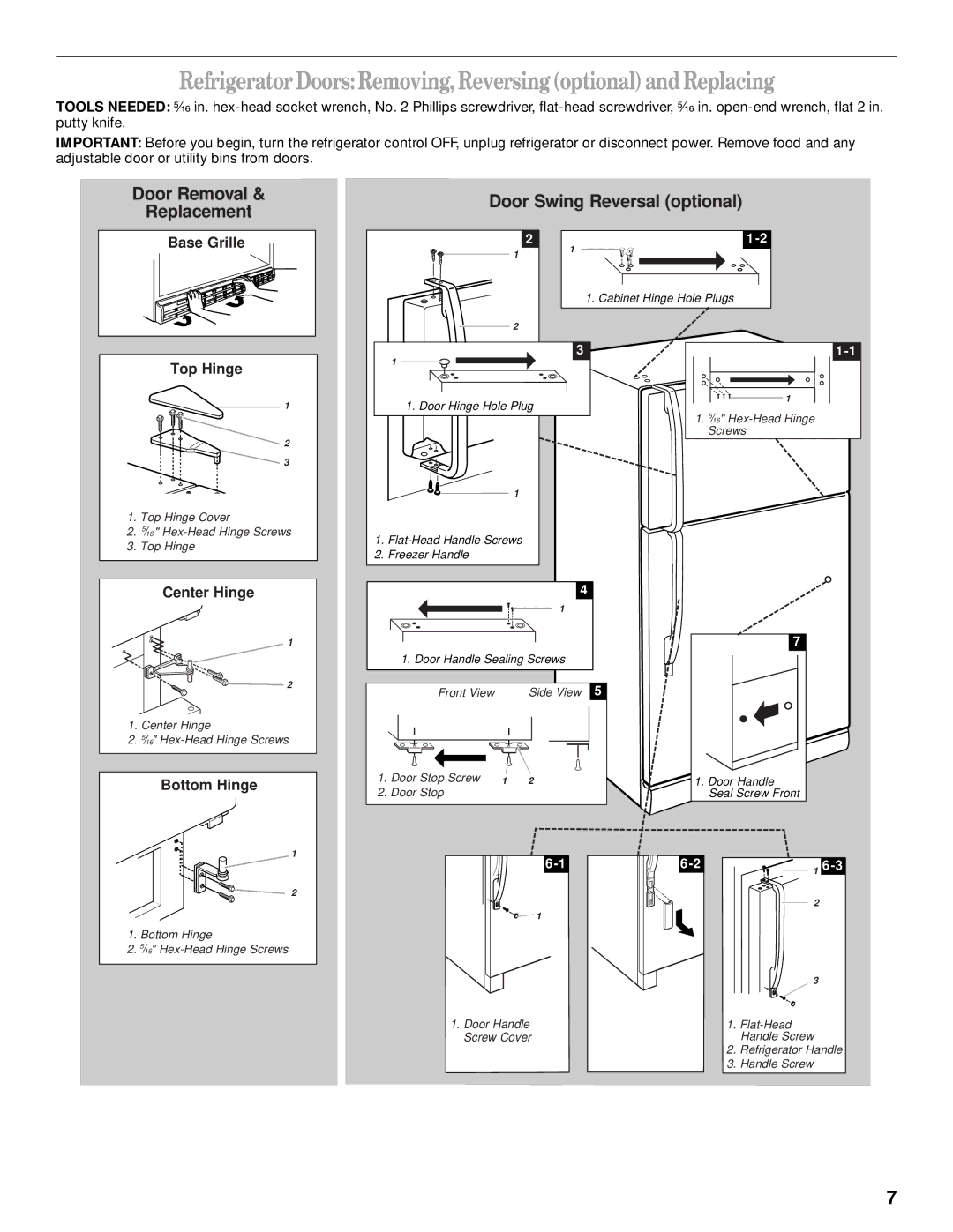 Whirlpool 2205266 manual Door Removal Replacement 