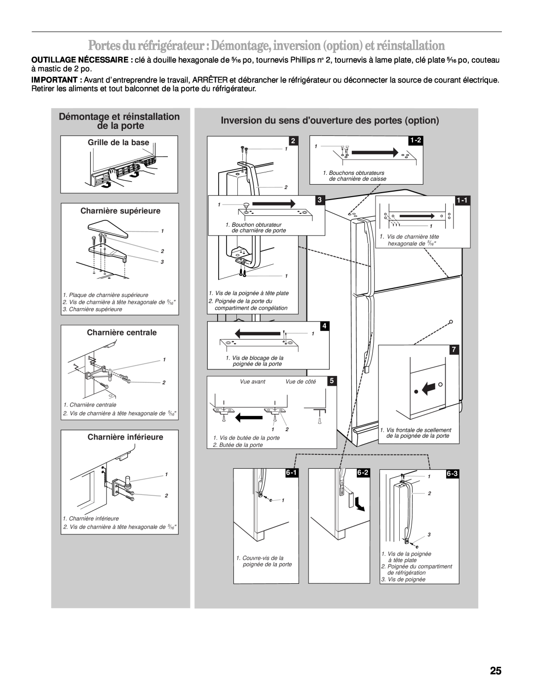 Whirlpool 2205266 manual Démontage et réinstallation de la porte, Inversion du sens douverture des portes option 