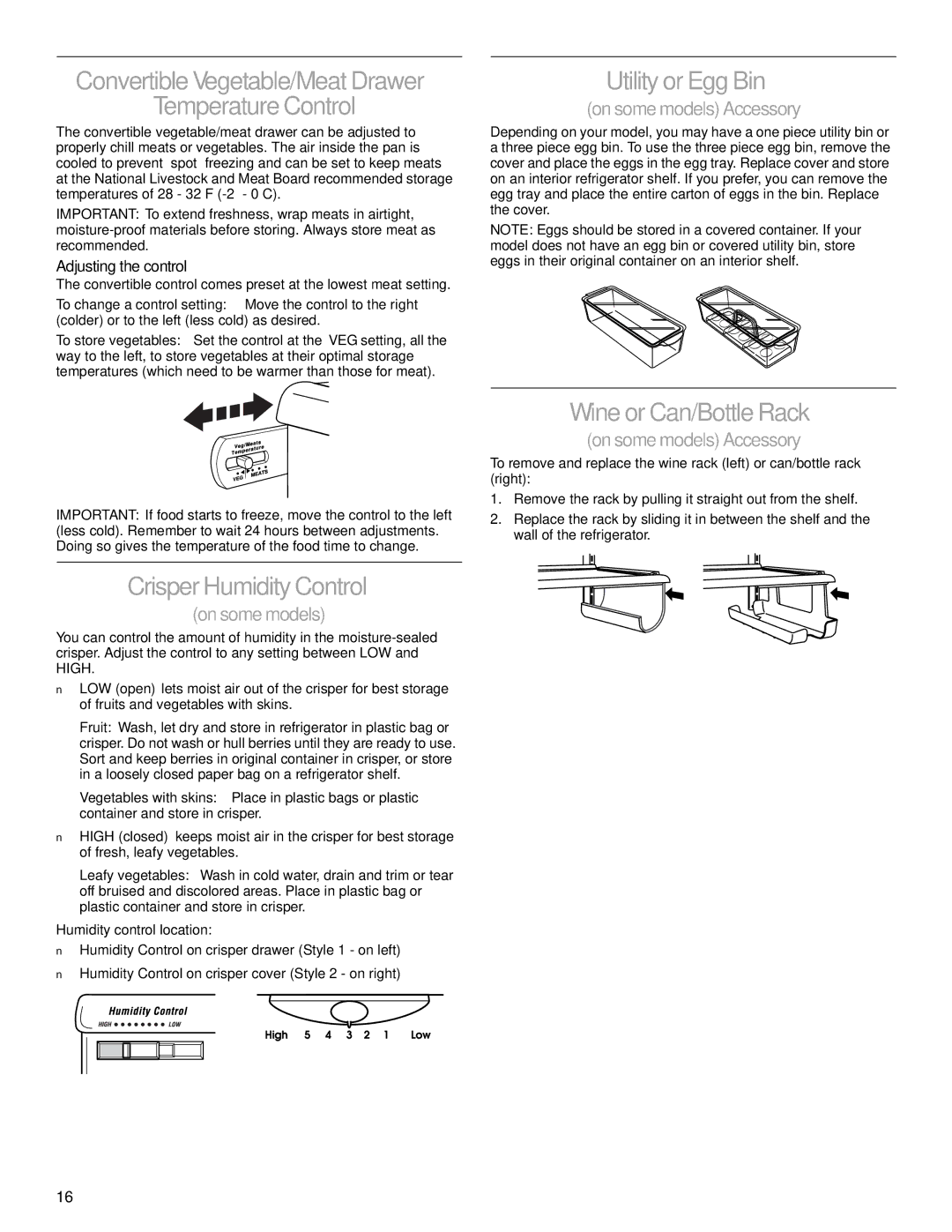 Whirlpool 2206106 Convertible Vegetable/Meat Drawer Temperature Control, Crisper Humidity Control, Utility or Egg Bin 