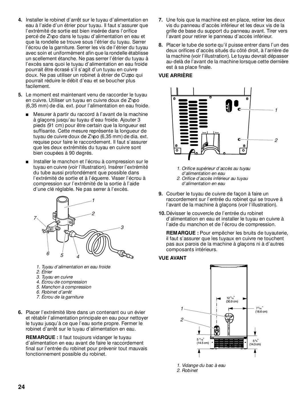 Whirlpool 2208357 manual VUE Arrière, VUE Avant 