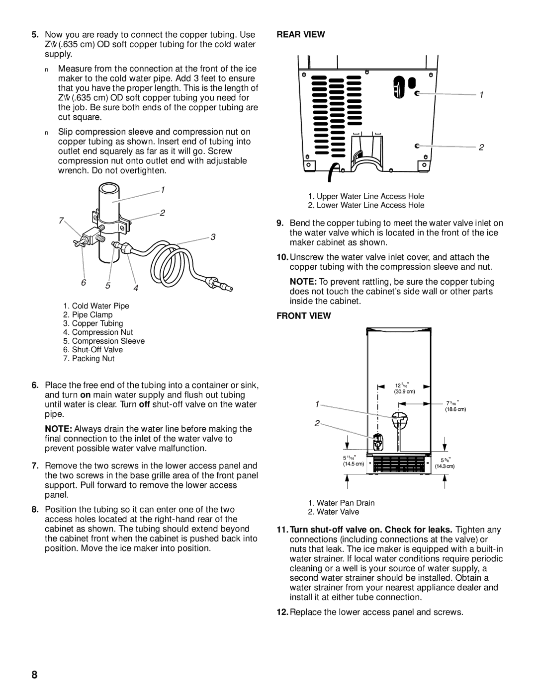 Whirlpool 2208357 manual Rear View, Front View 