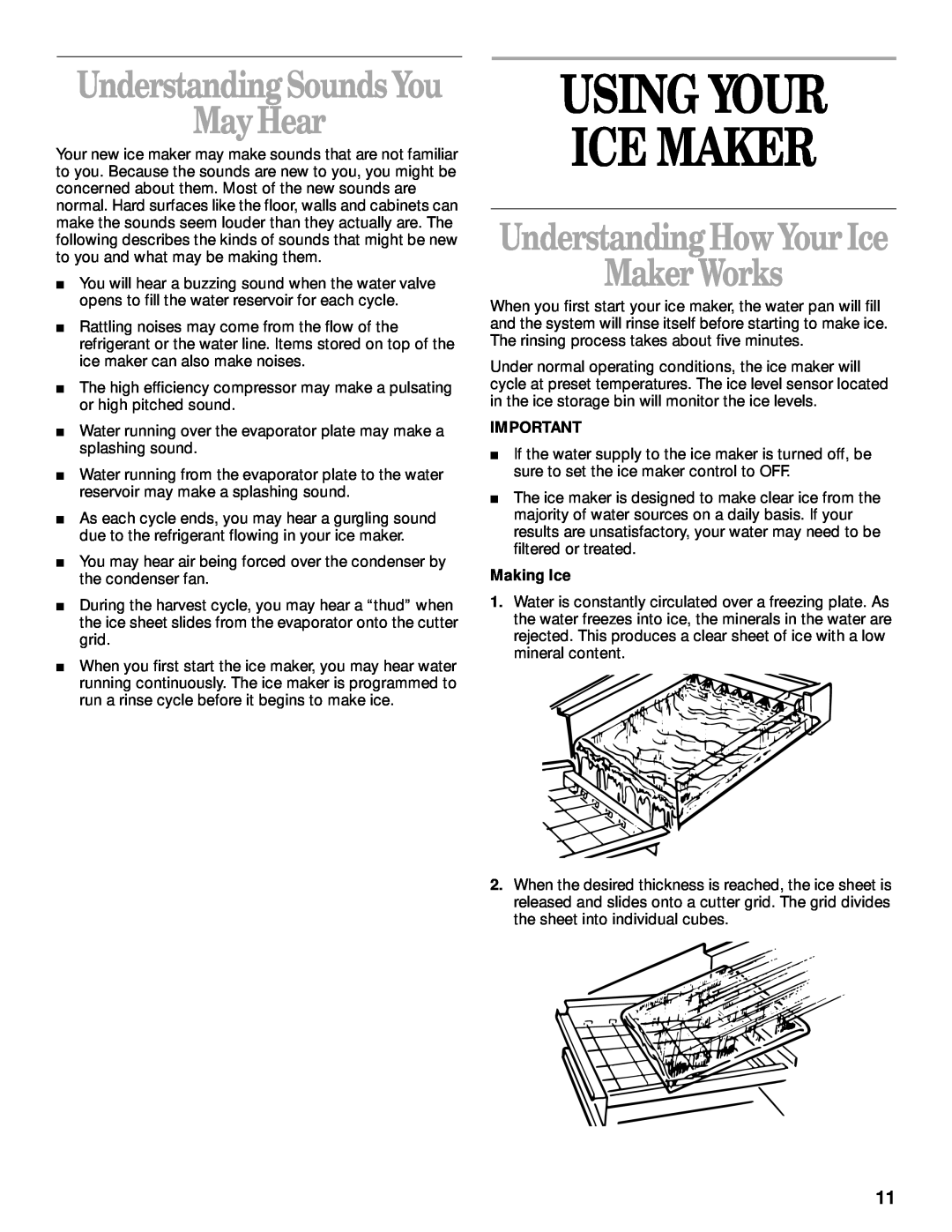 Whirlpool 2208357 Using Your Ice Maker, MayHear, UnderstandingHowYour Ice Maker Works, Understanding SoundsYou, Making Ice 