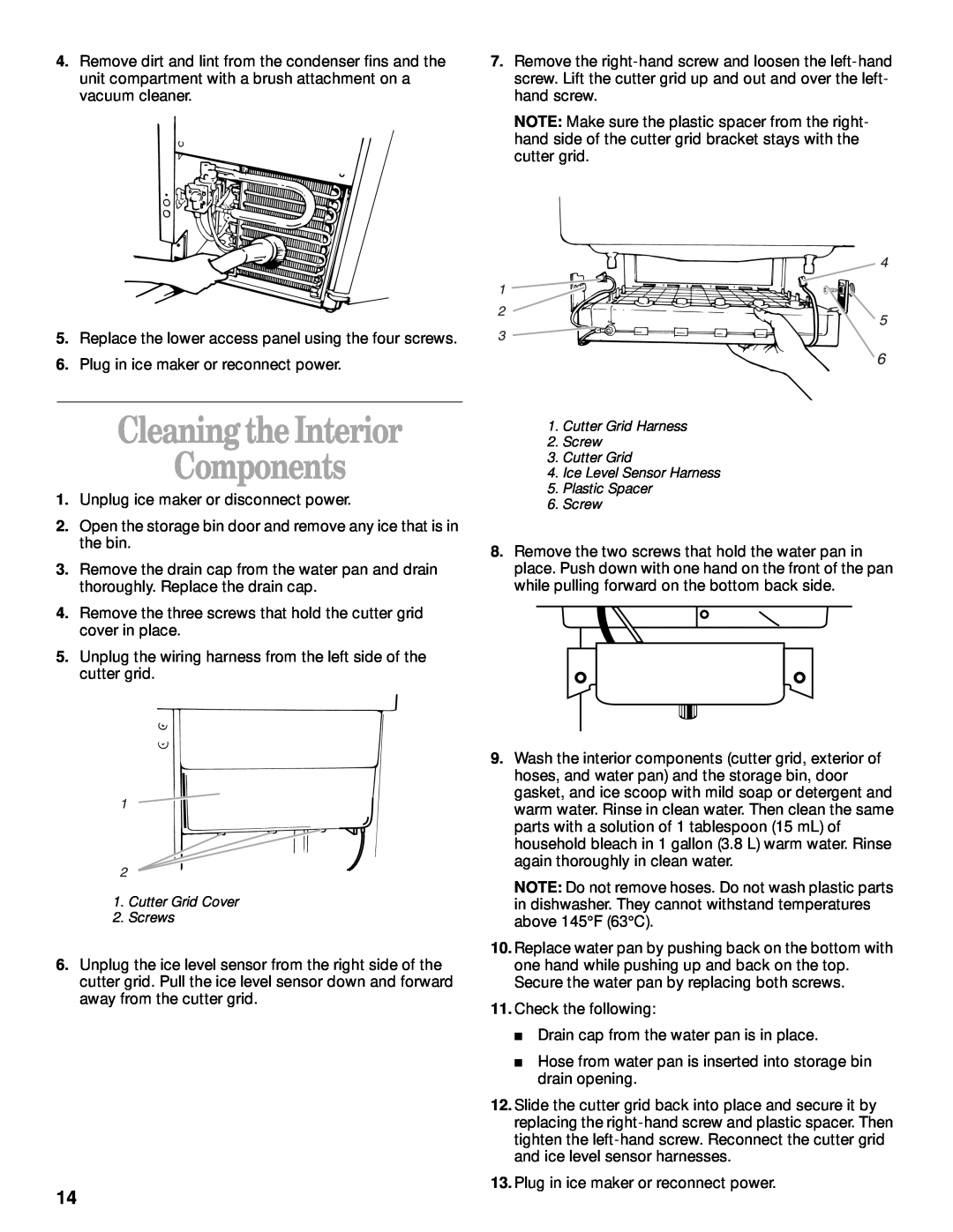 Whirlpool 2208357 manual Cleaningthe Interior Components, Cutter Grid Cover 2. Screws 