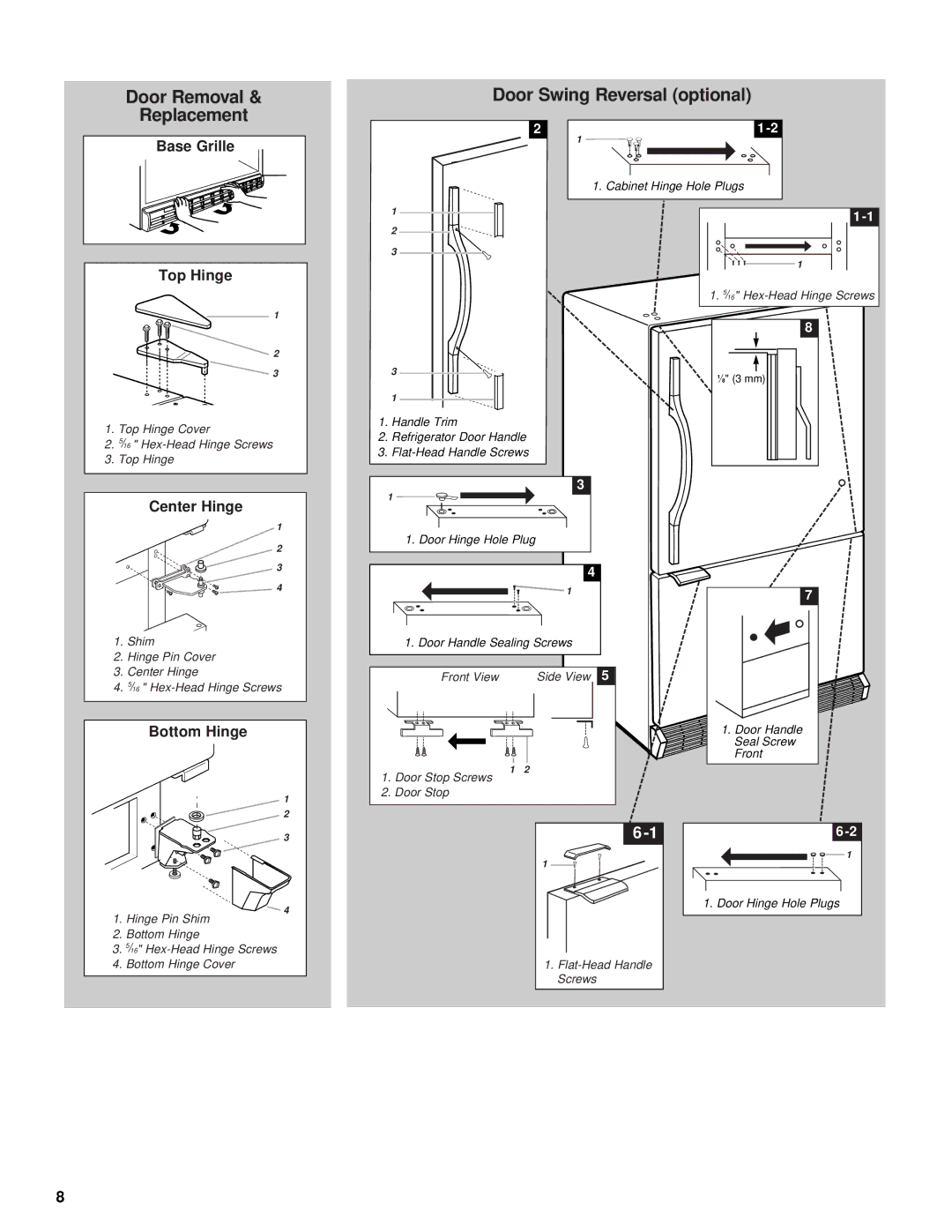 Whirlpool 2300253 manual Base Grille, Top Hinge 